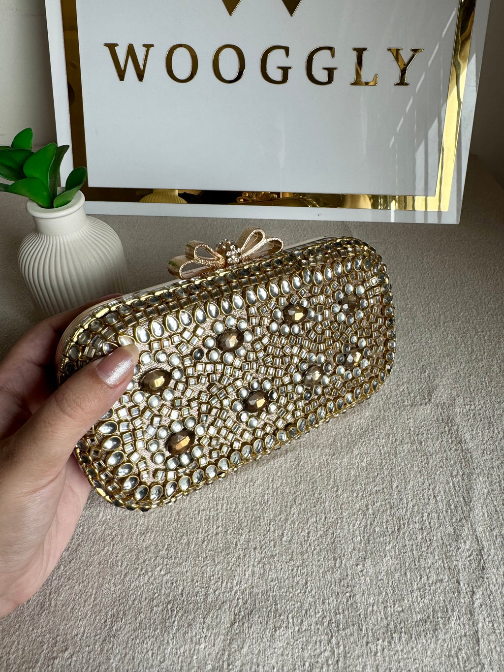 Kundan Stone Clutch - Champagne Stones
