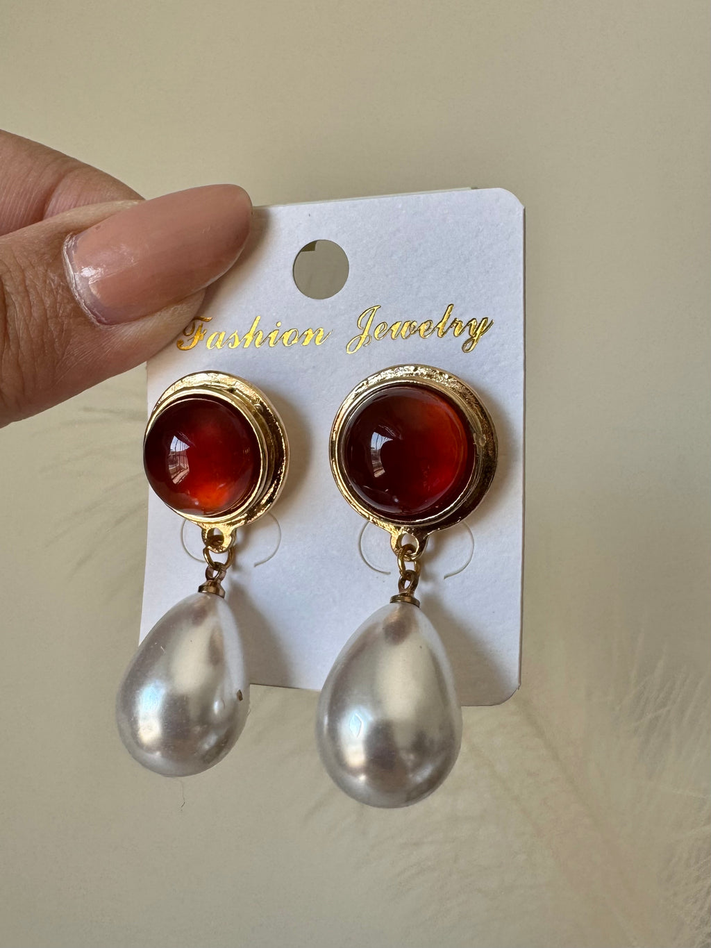 Crimson Pearl Drop Earrings