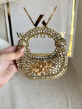 Kundan Classic Moon Clutch with Champagne Stone Embellishment