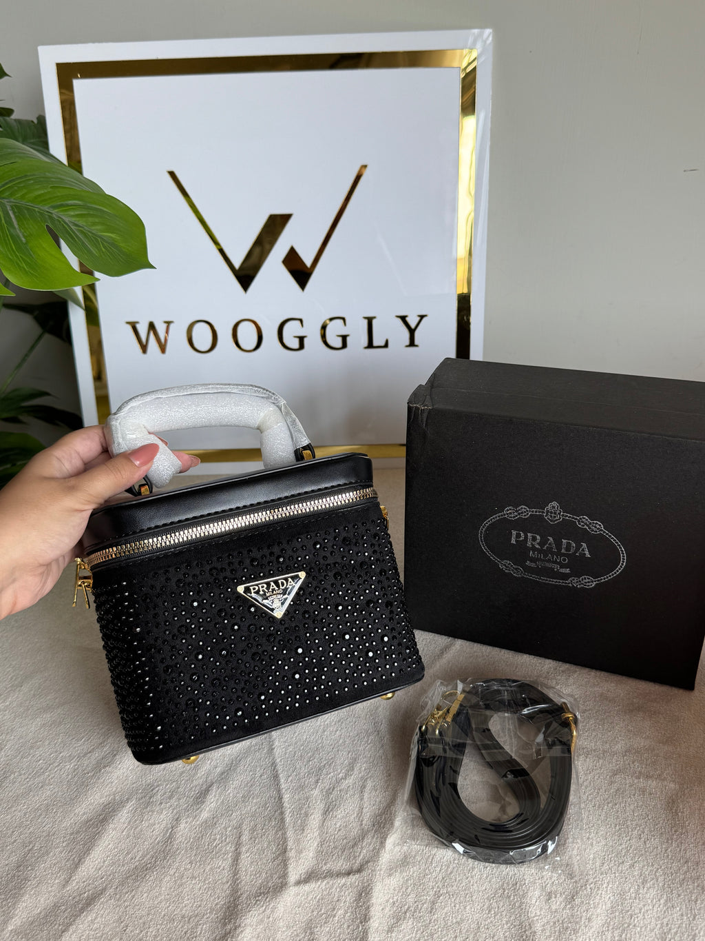 Prada Rhinestone Bucket Bag (Black)