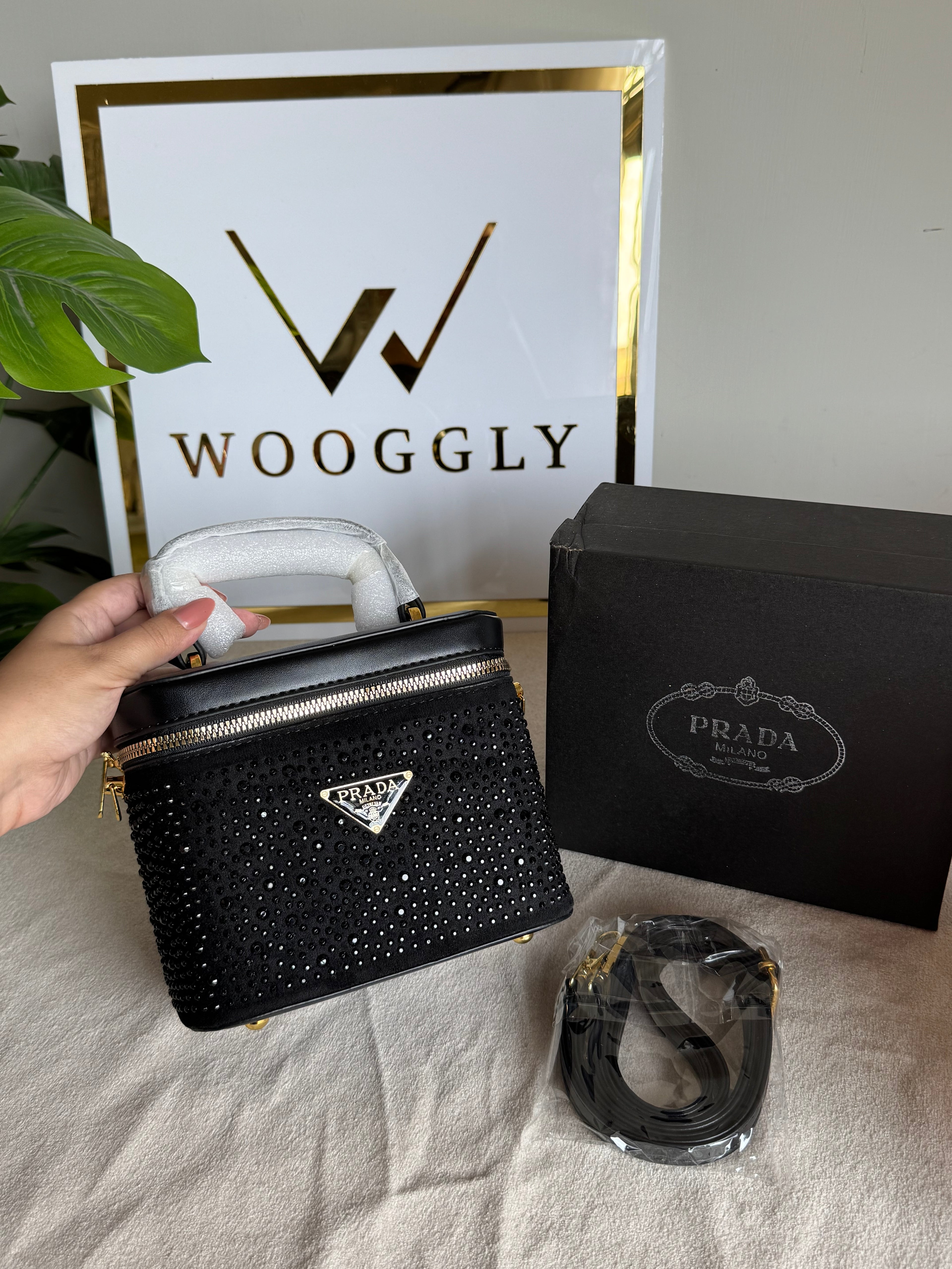 Prada Rhinestone Bucket Bag (Black)