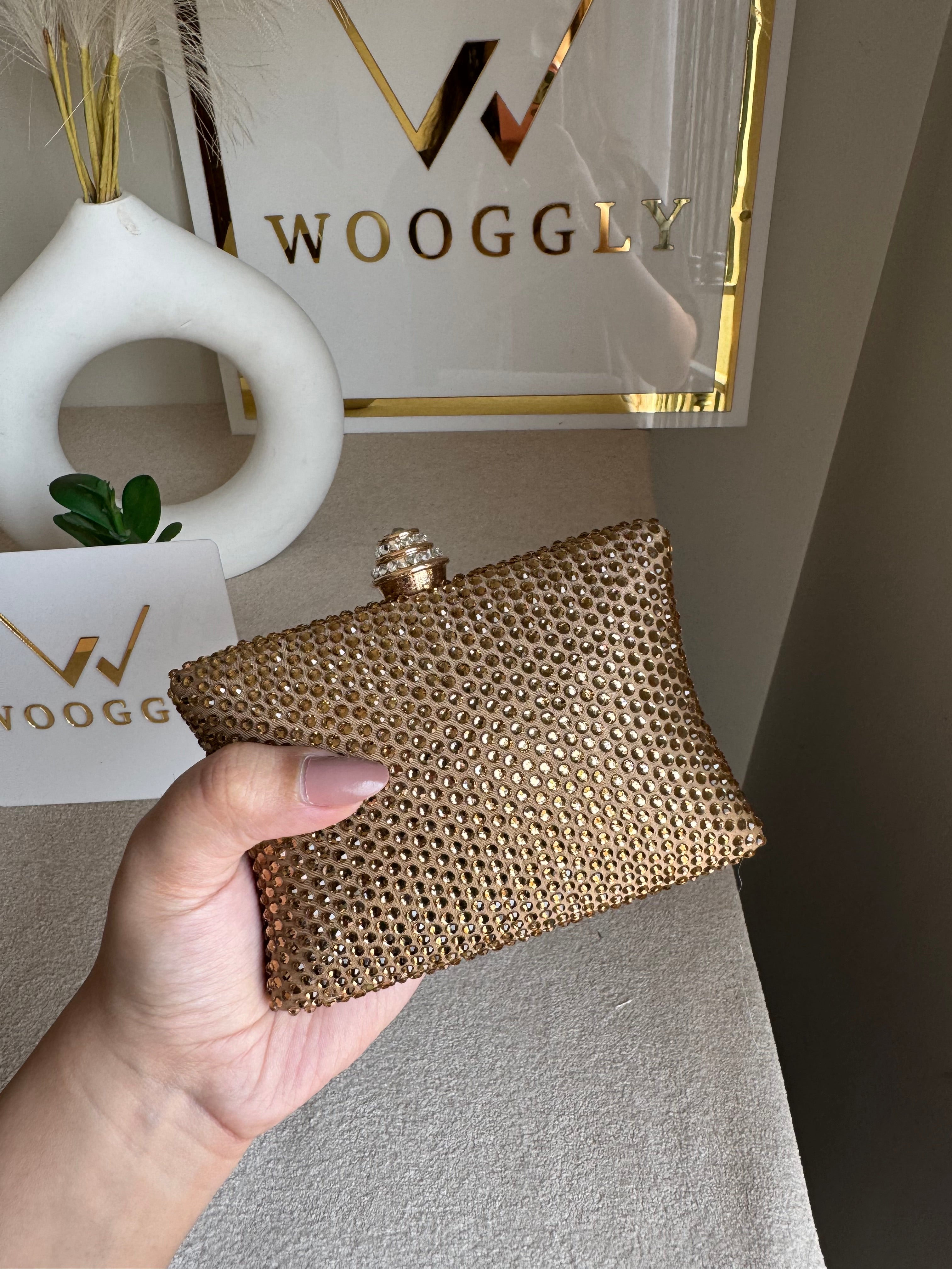 Ella Clutch - Champagne with Silver Diamontes