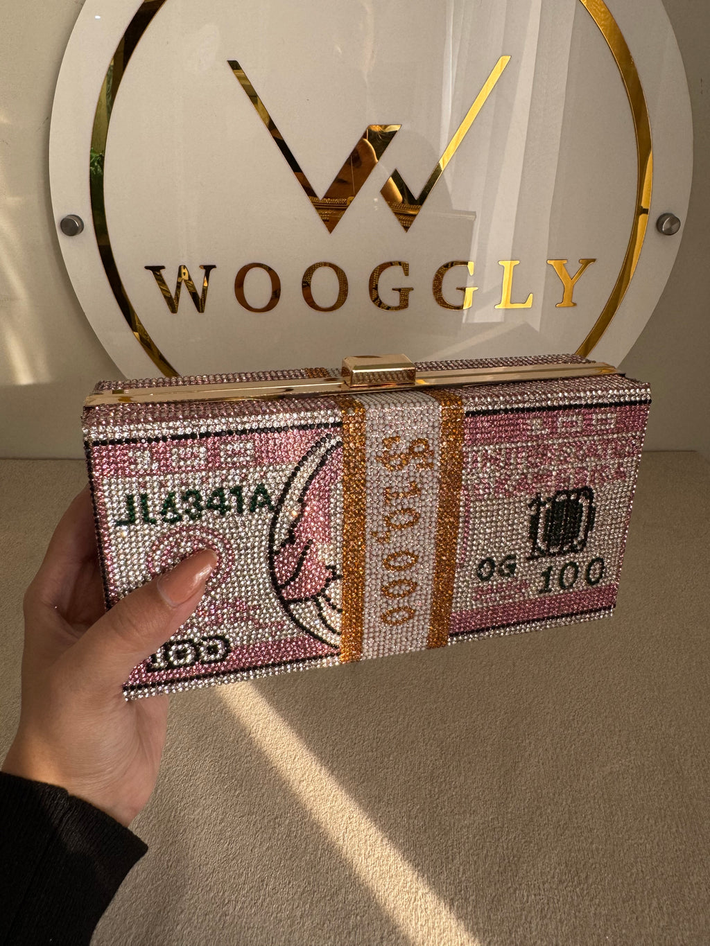 Premium Dollar Clutch - Pink with Chain