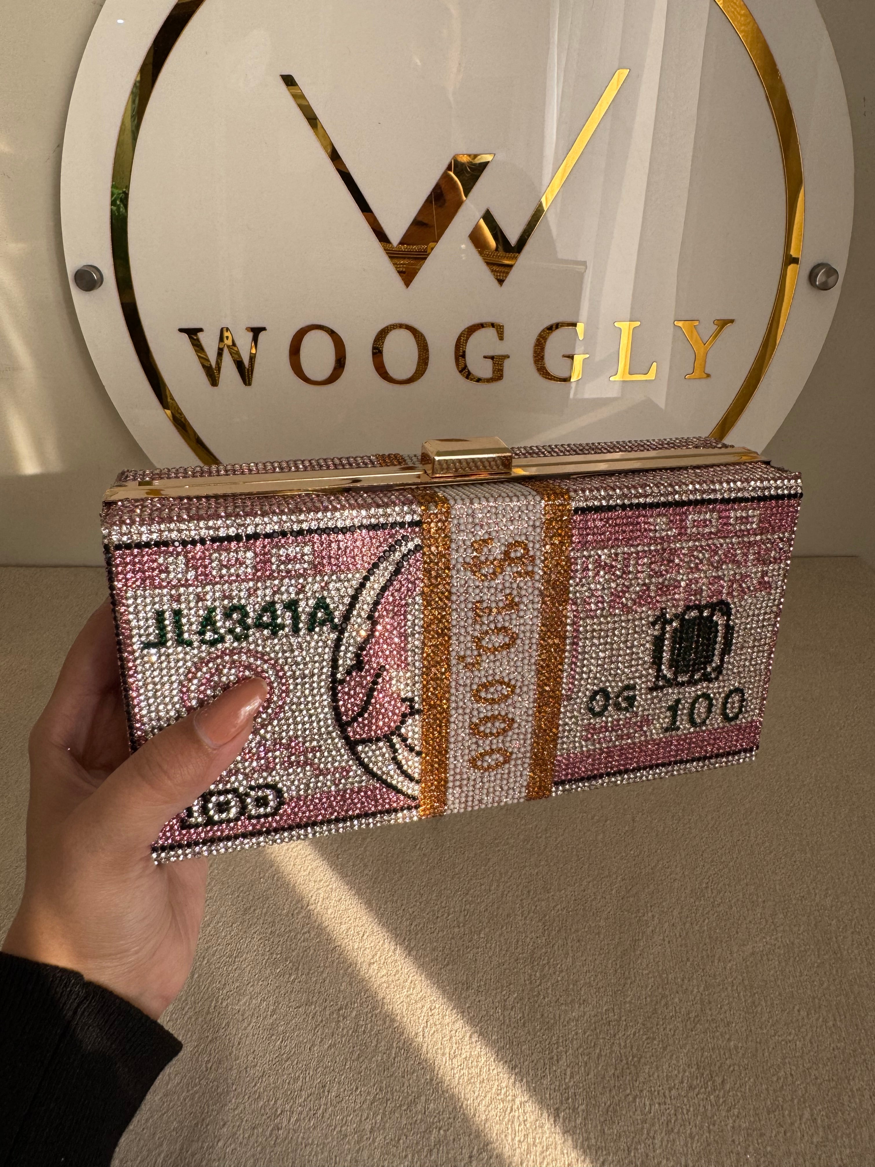 Premium Dollar Clutch - Pink with Chain