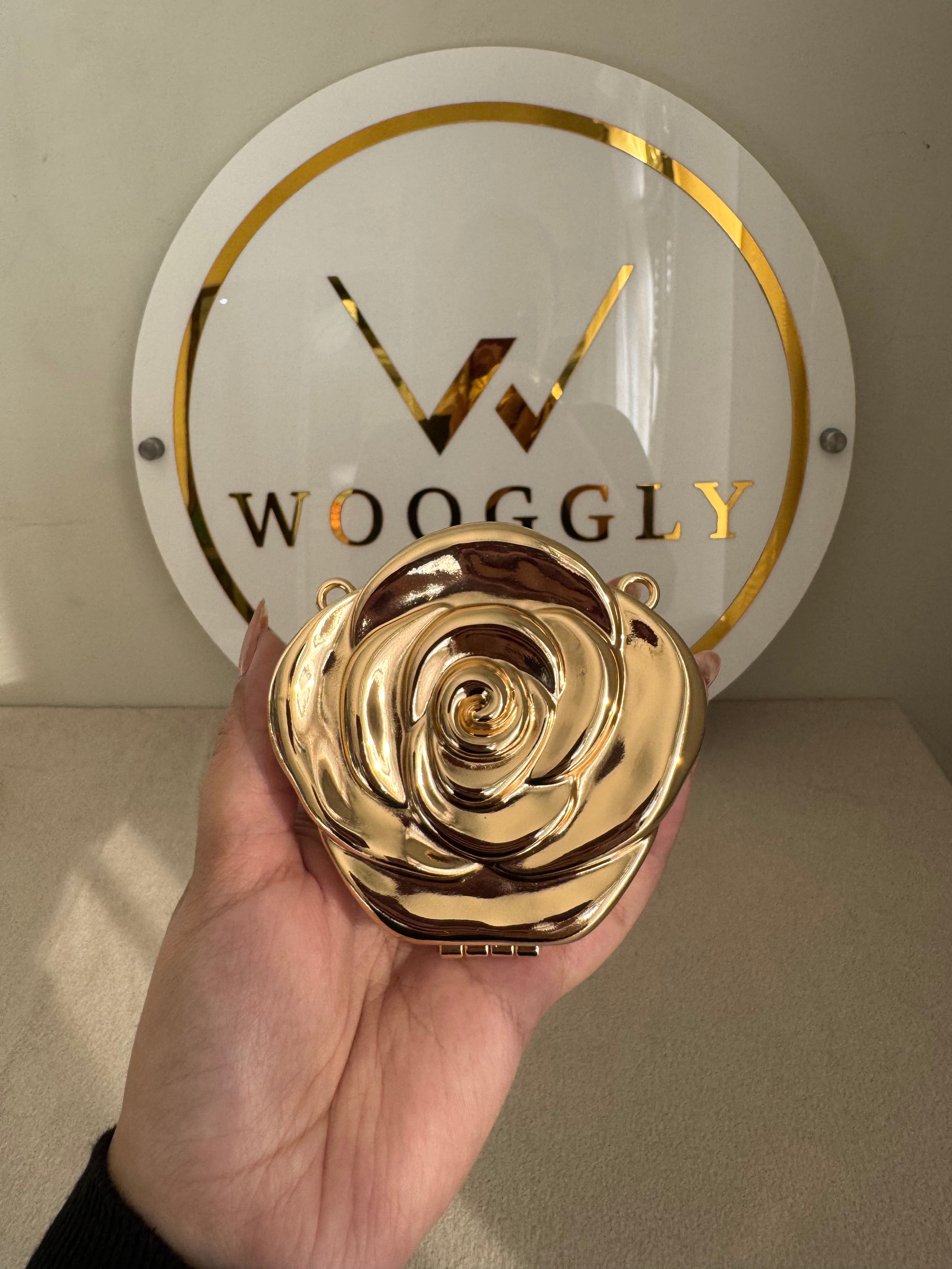 Metallic Rose Clutch with Chain - Mini Gold