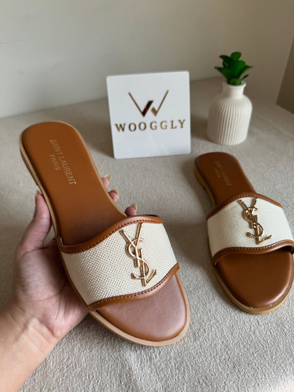 YSL Jute Slides - Beige