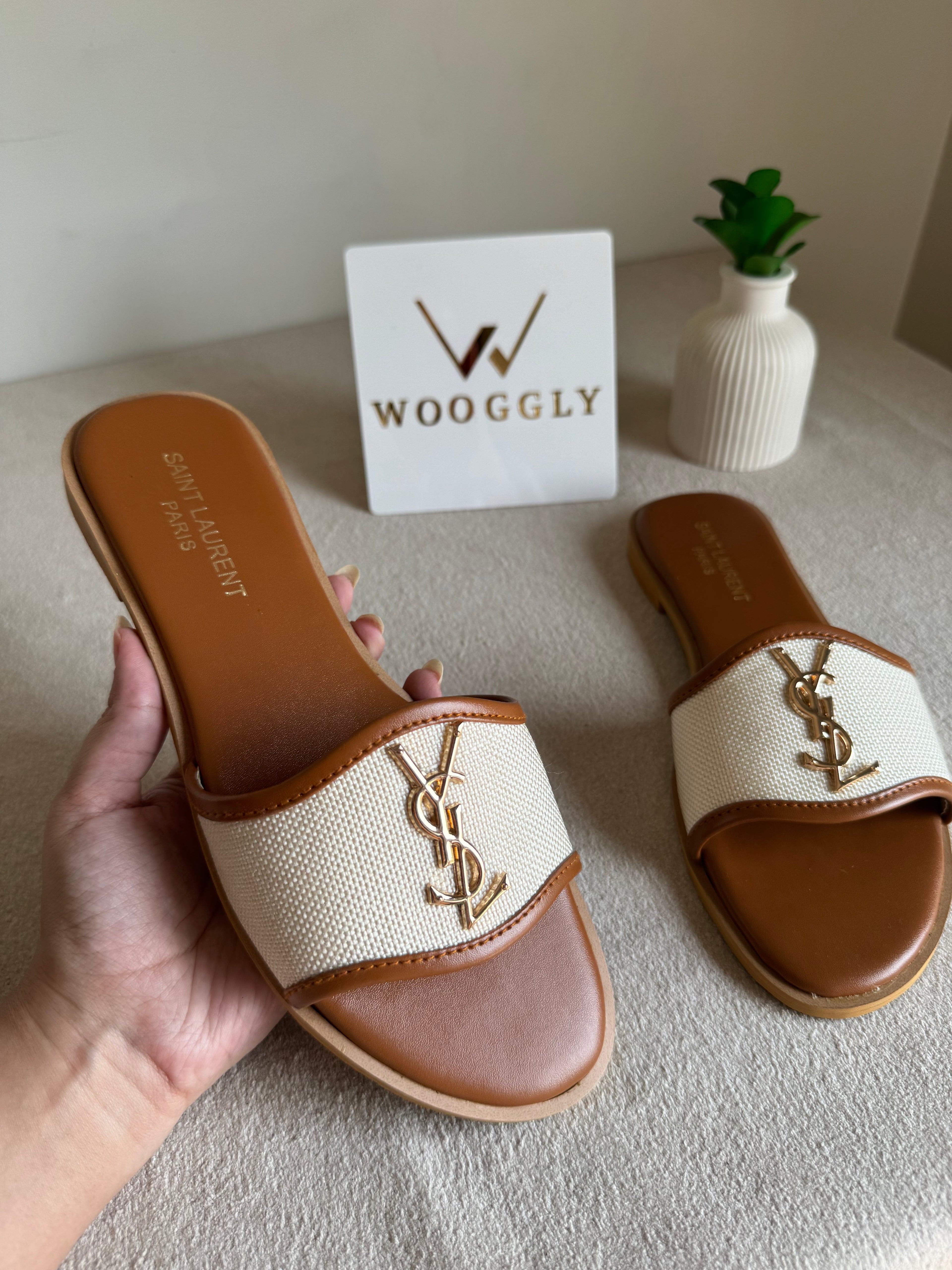YSL Jute Slides - Beige