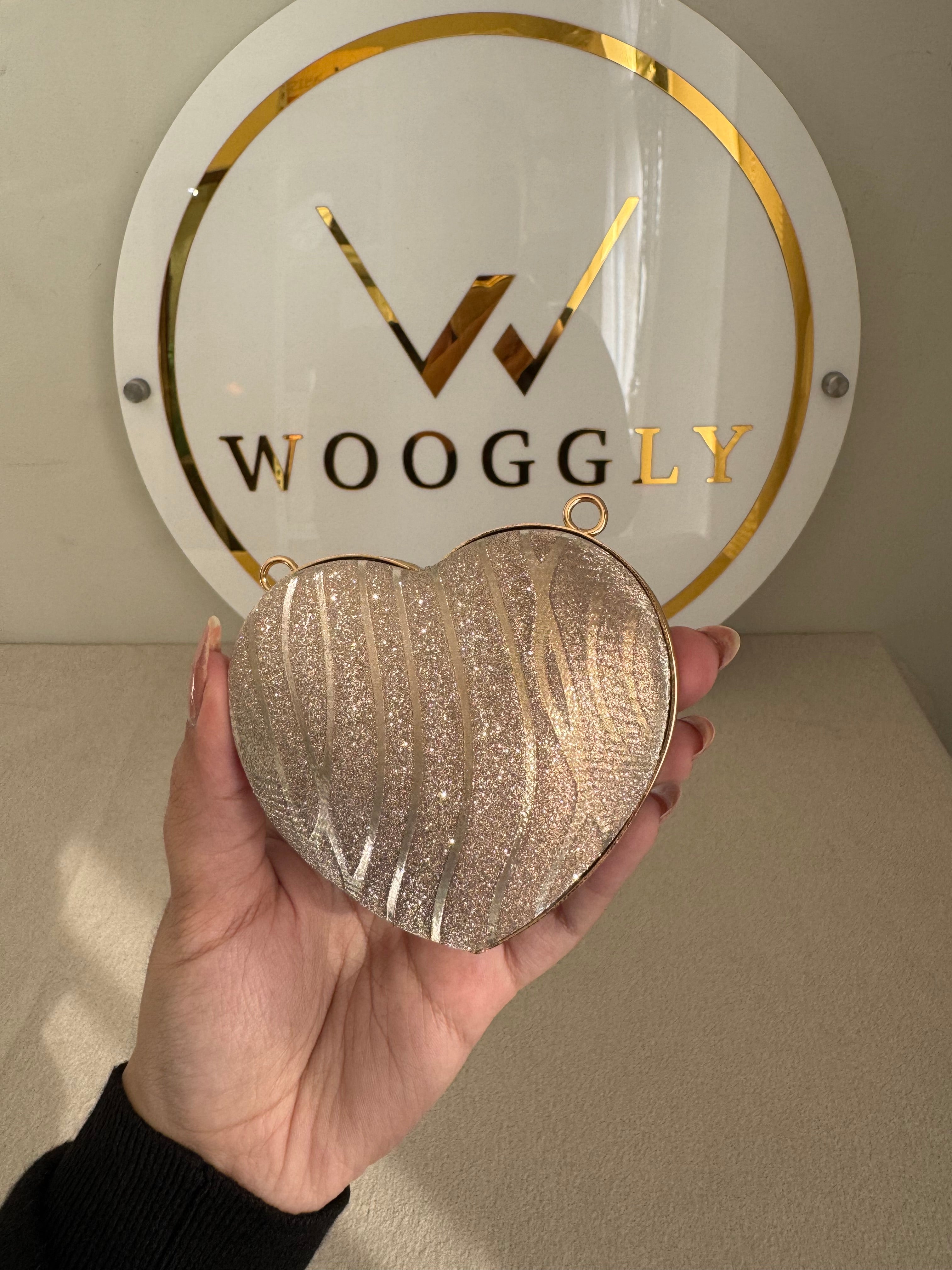 Heart Shimmer Clutch with Chain - Mini Gold