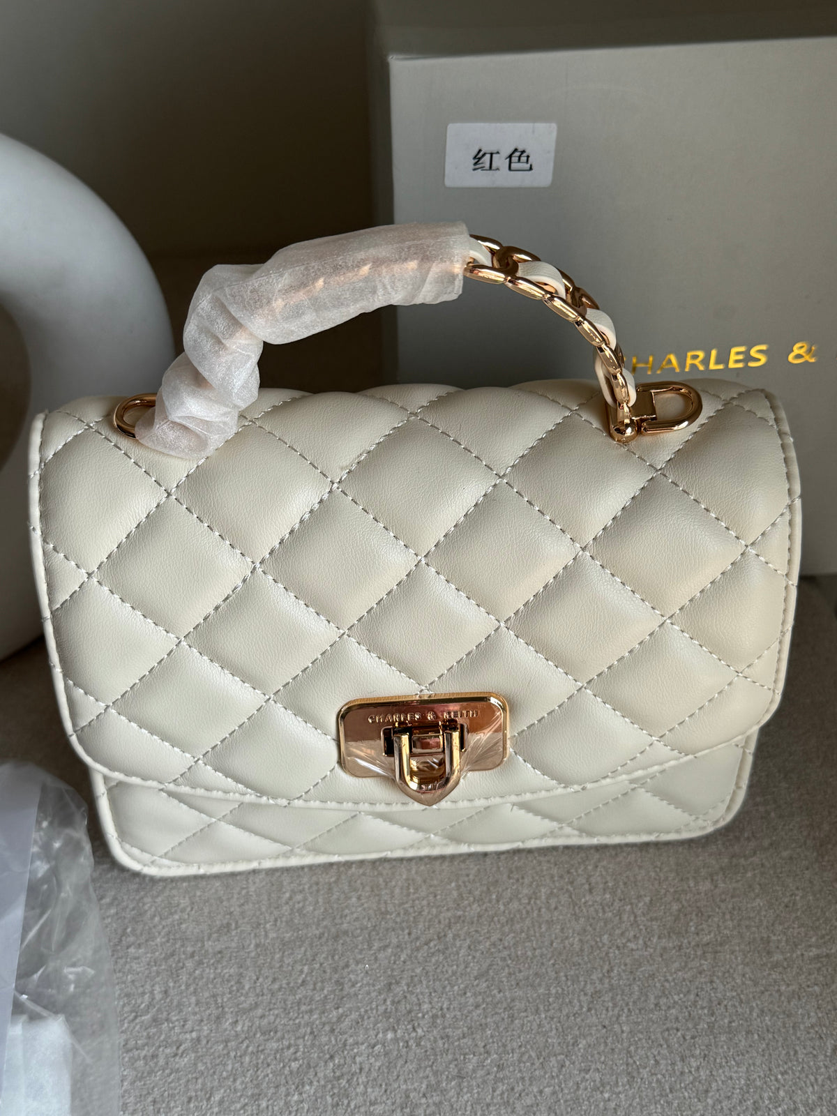 Premium C & K Elora Bag with PROPER PACKING Cream