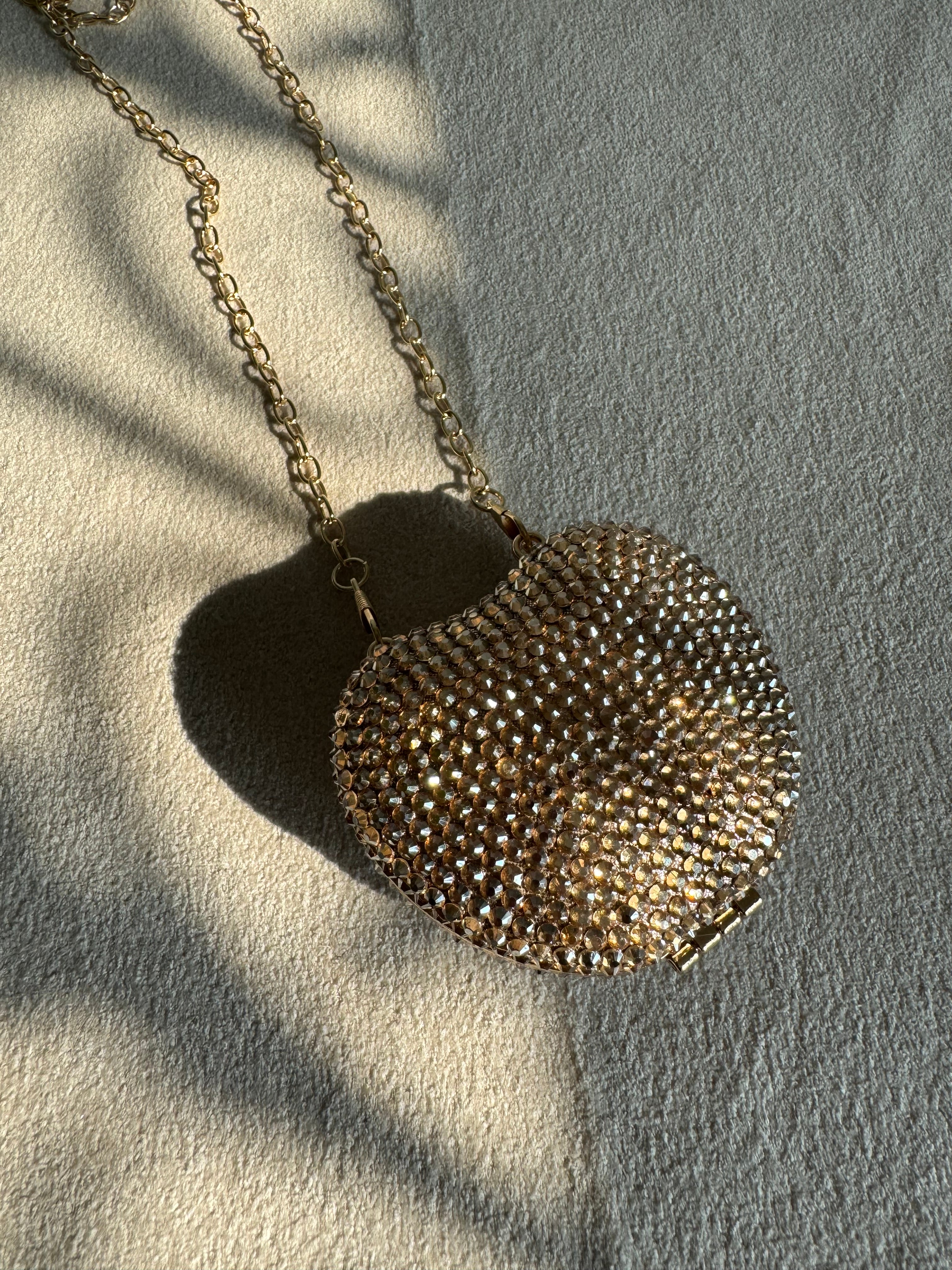 Heart Crystal Clutch with Chain - Mini Gold
