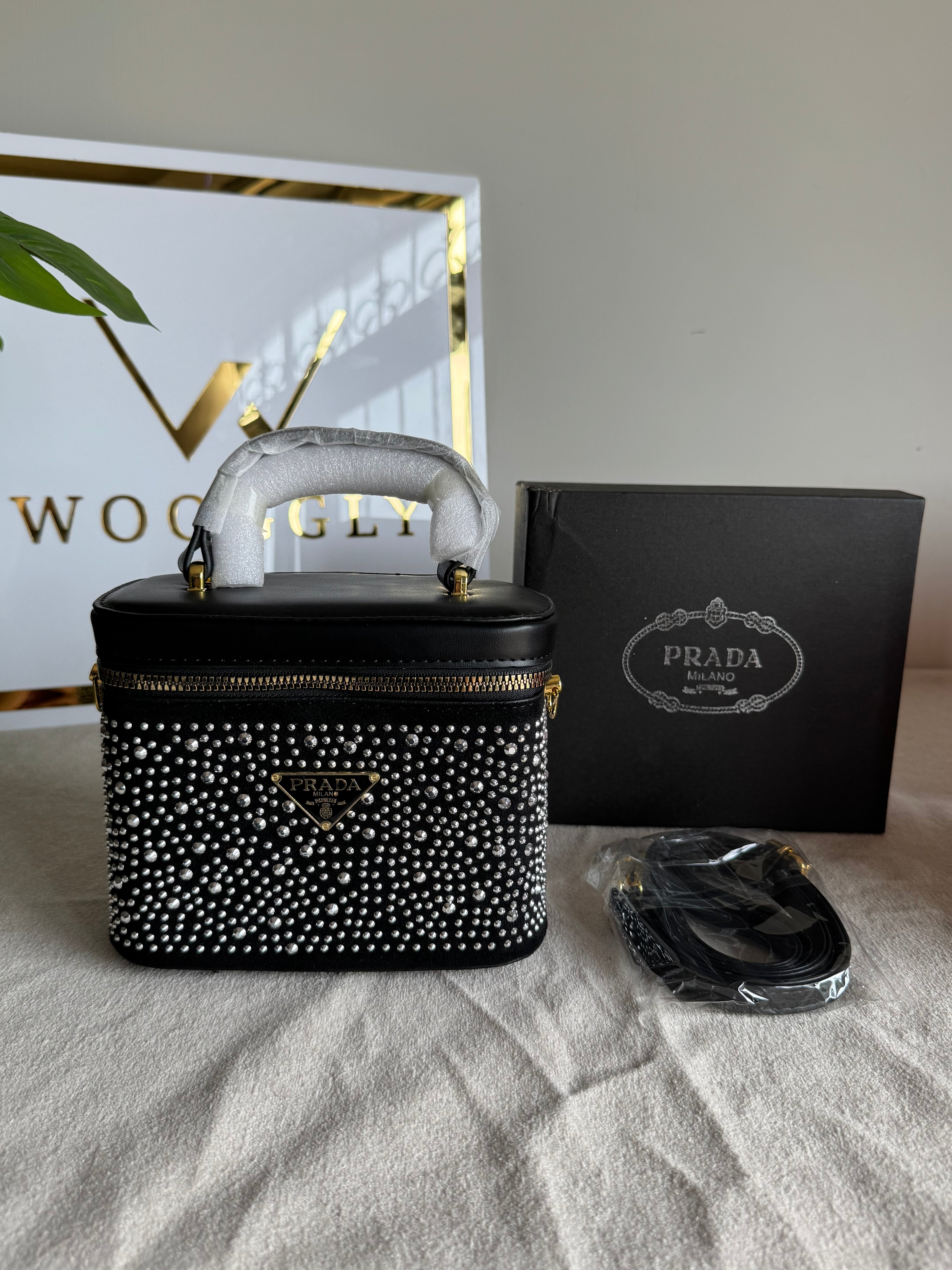 Prada Rhinestone Bucket Bag ( Silver)