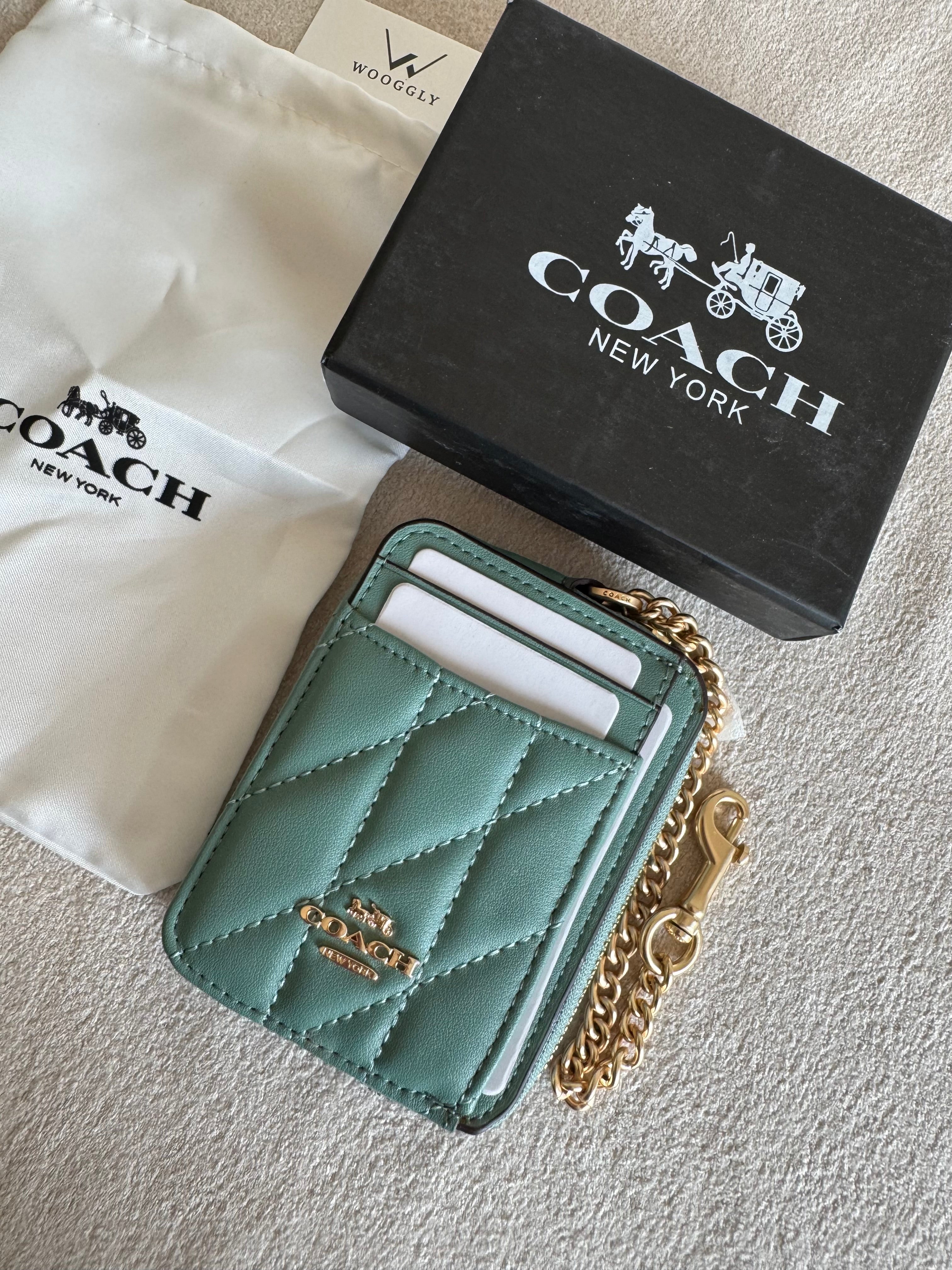 Coach Zip Card Case with Box Packing - Turquoise