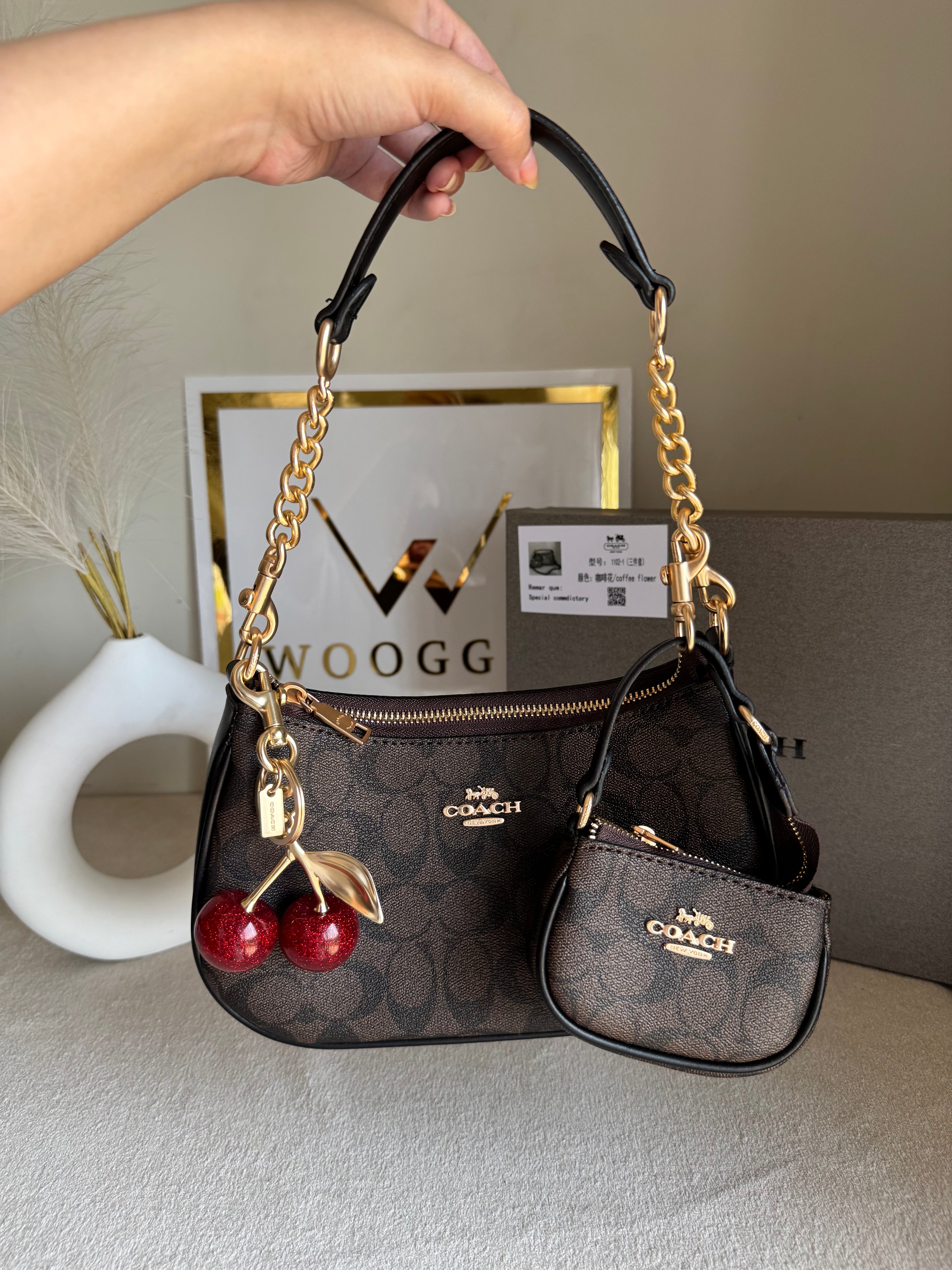 COACH Teri Gift Box with Baby Teri Charm & Coach Cherry Charm - Signature Brown