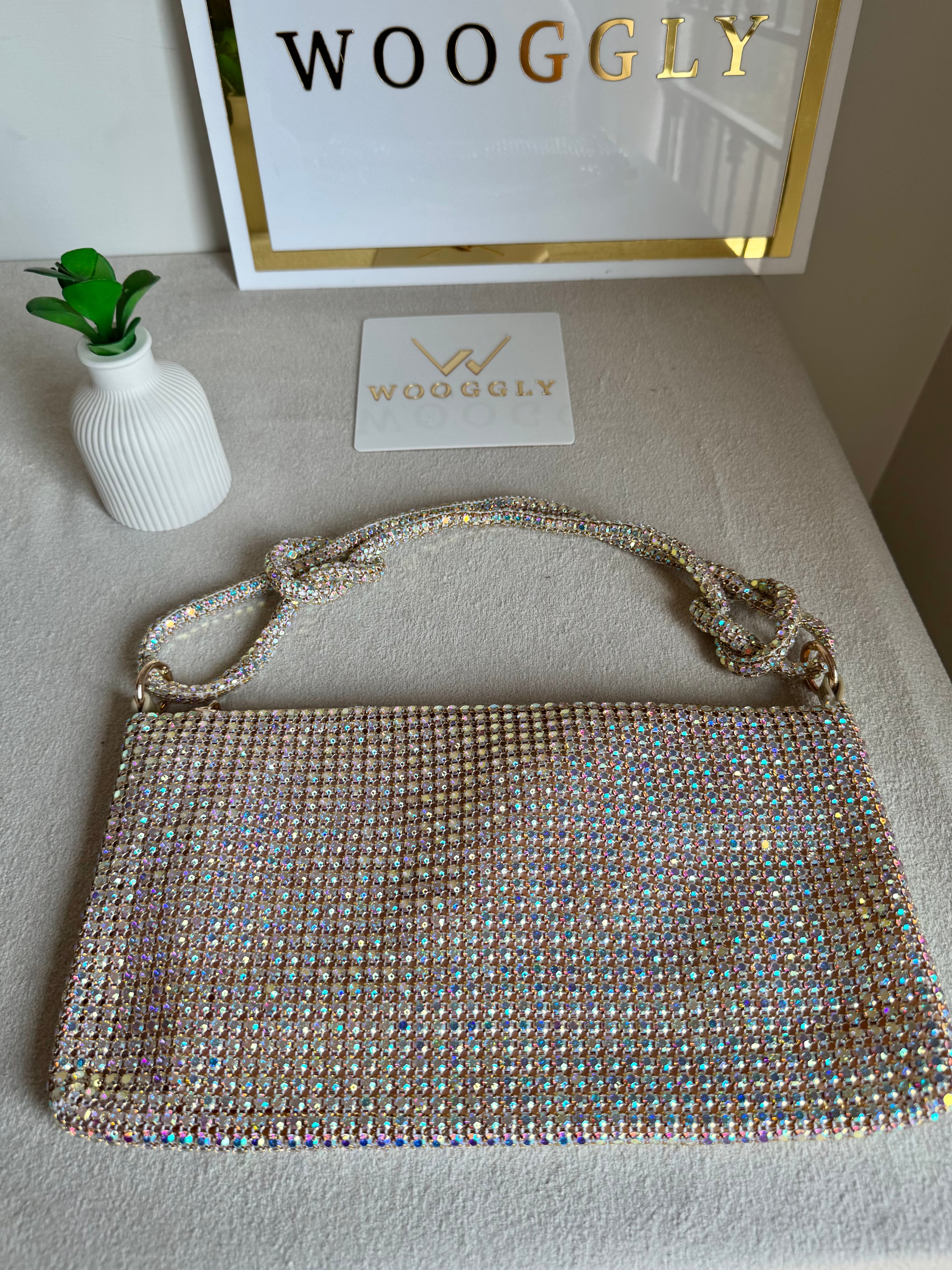 Dreamy Party Wear Rhinestone Bag - Silver with Pink