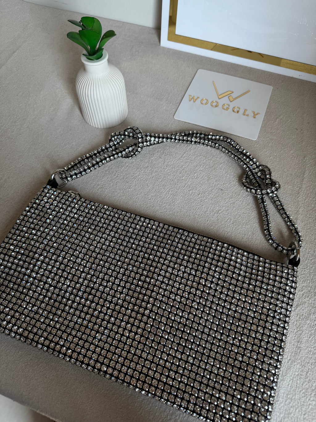 Dreamy Party Wear Rhinestone Bag - Black & Silver