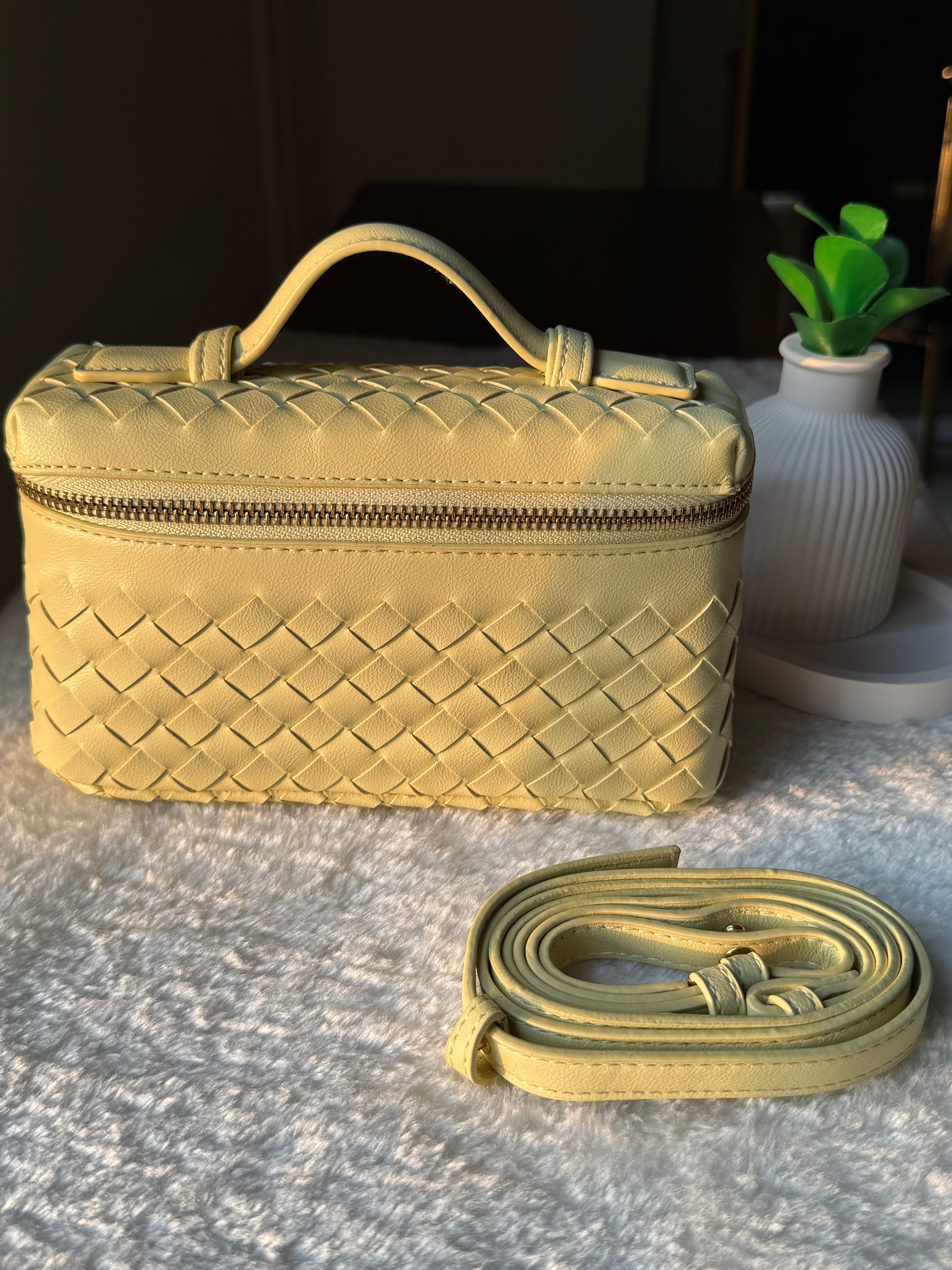 JW Pie Woven Bag with Long Strap (Butter Yellow)