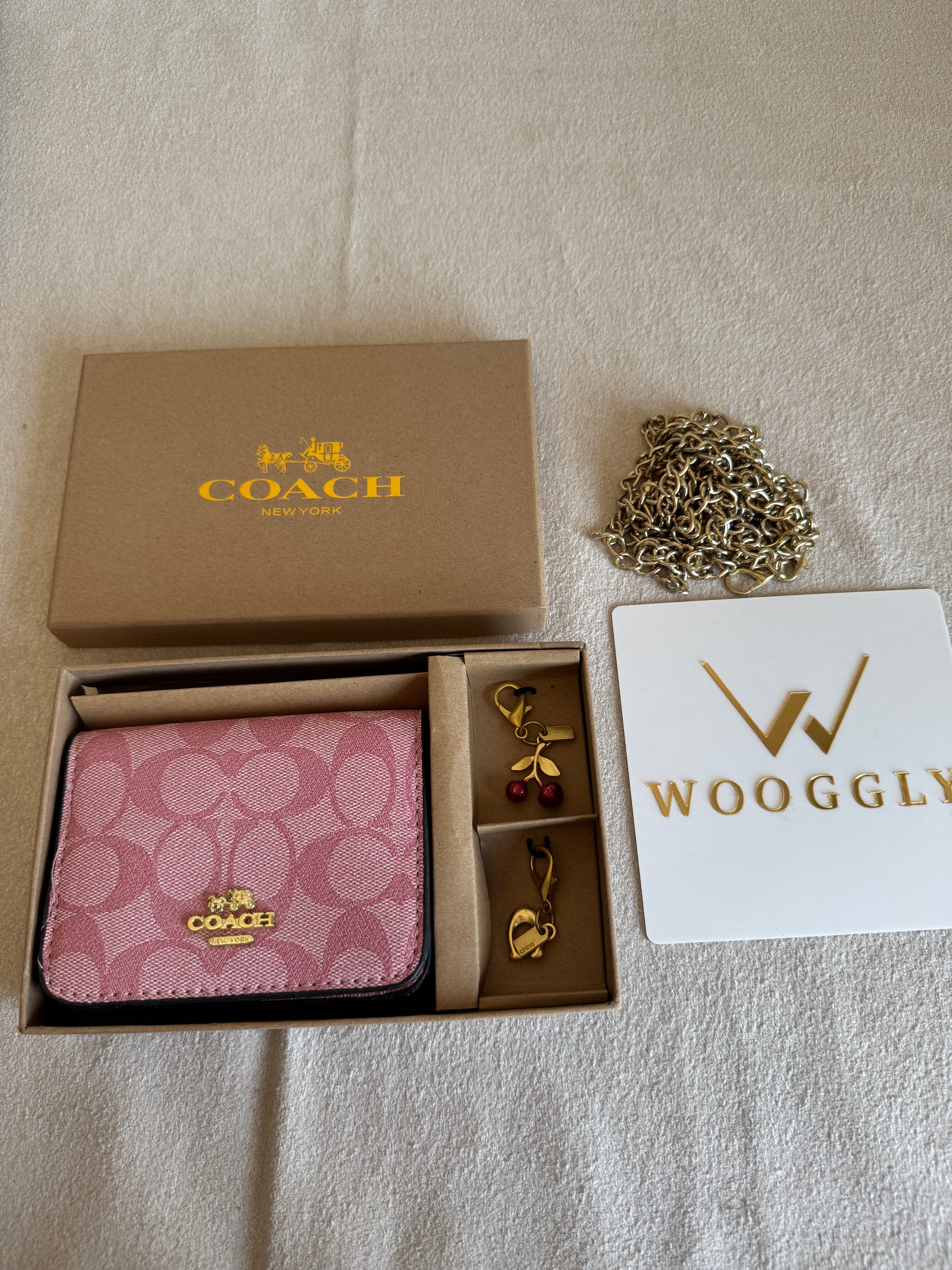 Coach Wallet with 2 Charms Gift Set - Signature Pink