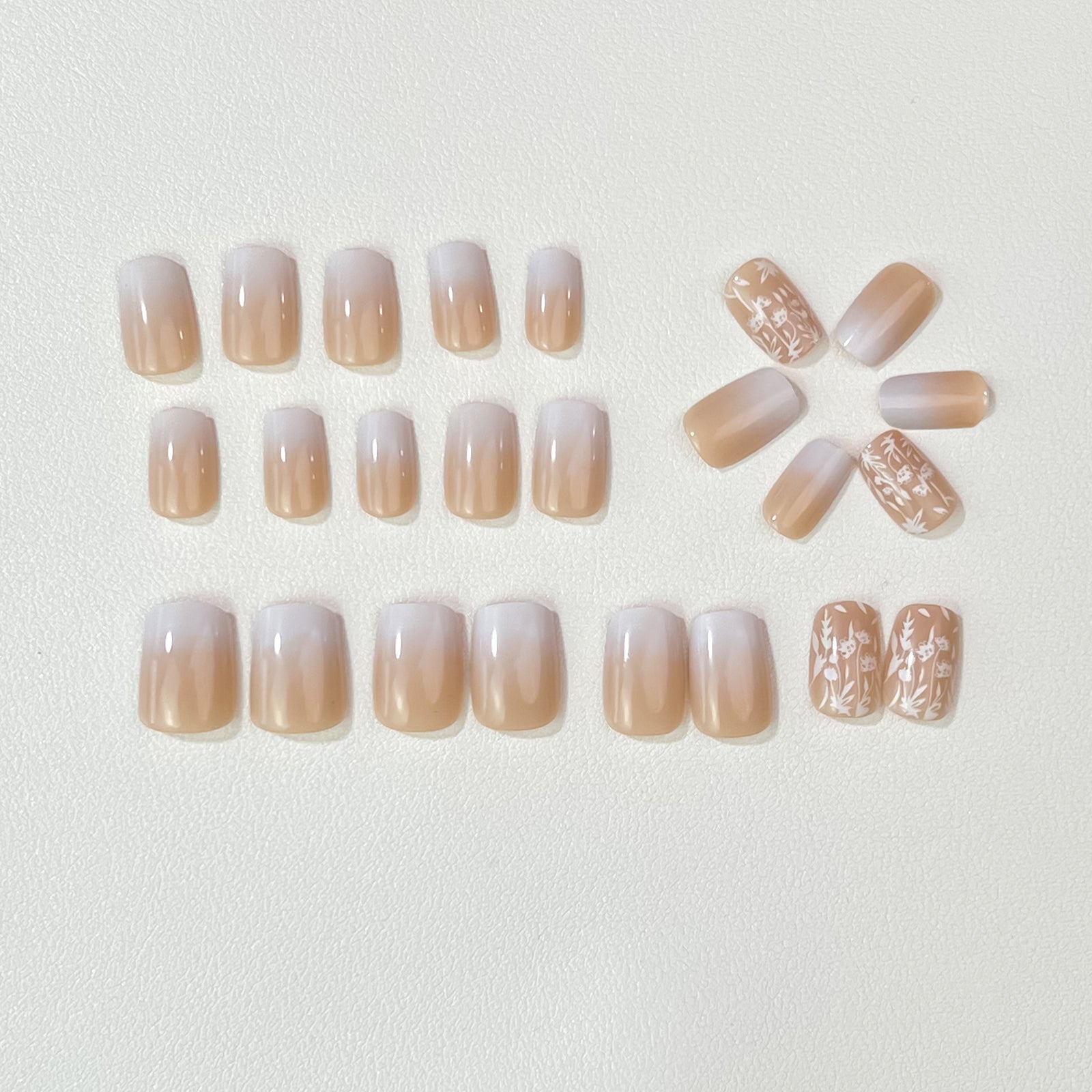 Nude & White Press On Nails - 24 Pieces Complete Kit