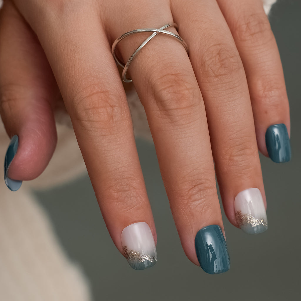 Aqua Mermaid Press On Nails - 24 Pieces Complete Kit