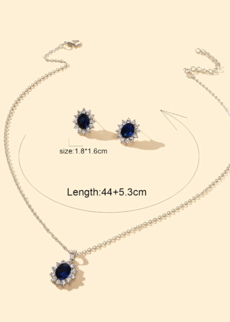 3pcs Deep Blue Rhinestone Decor Jewelry Set