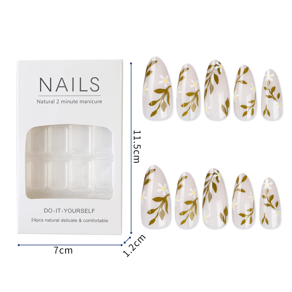 Floral Almond Press On Nails - 24 Pieces Complete Kit