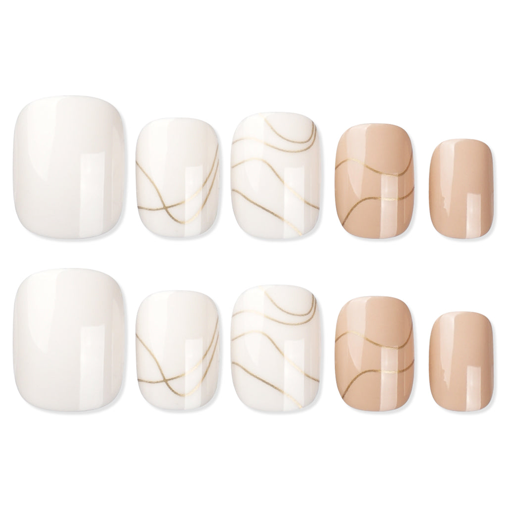 White Marble Press On Nails - 24 Pieces Complete Kit
