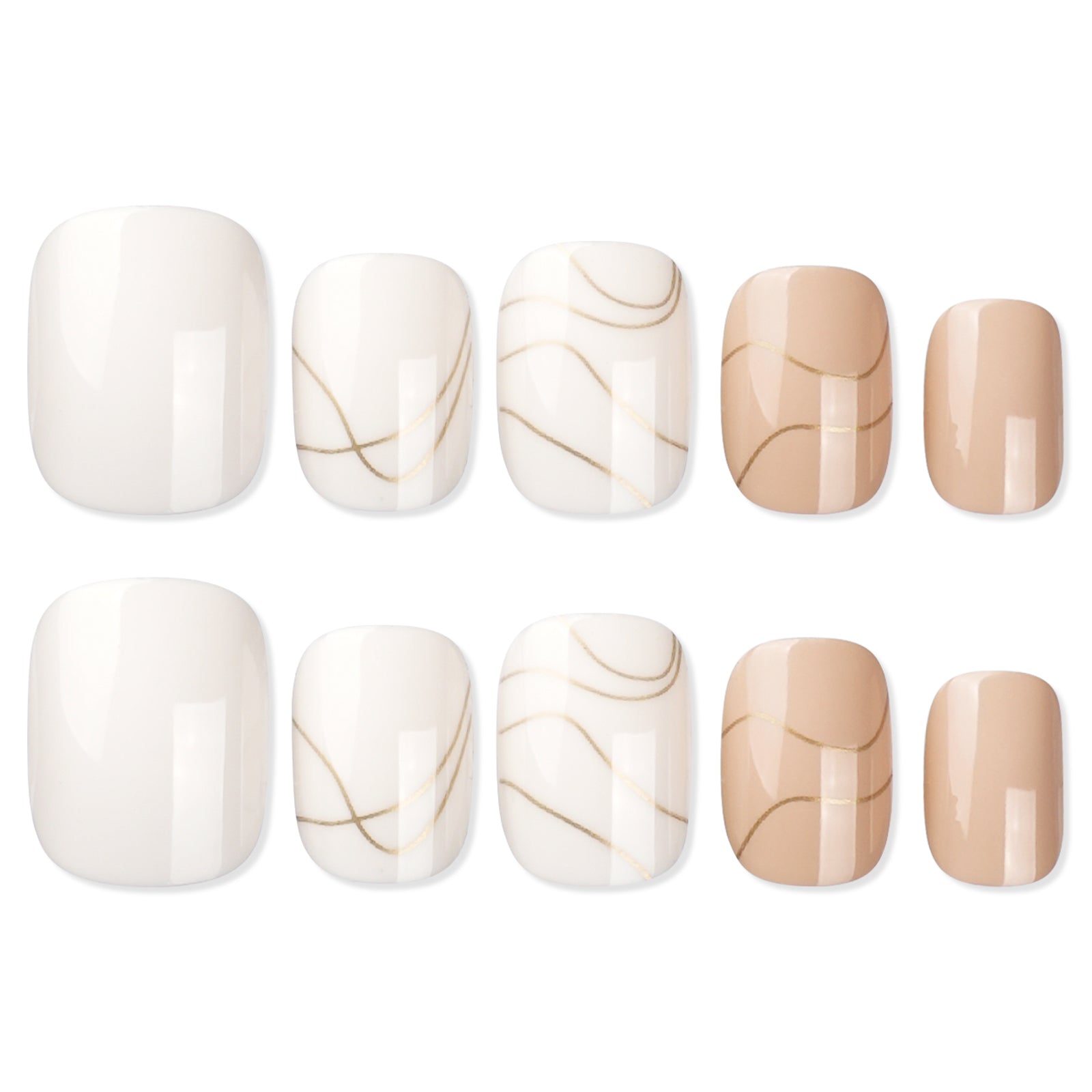 White Marble Press On Nails - 24 Pieces Complete Kit