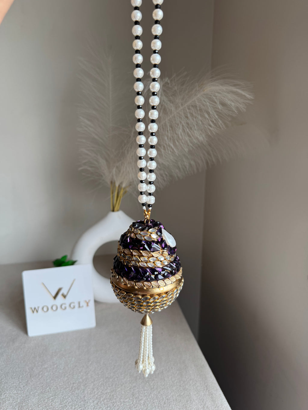 Turkish Potli - Gold Magenta Pearl