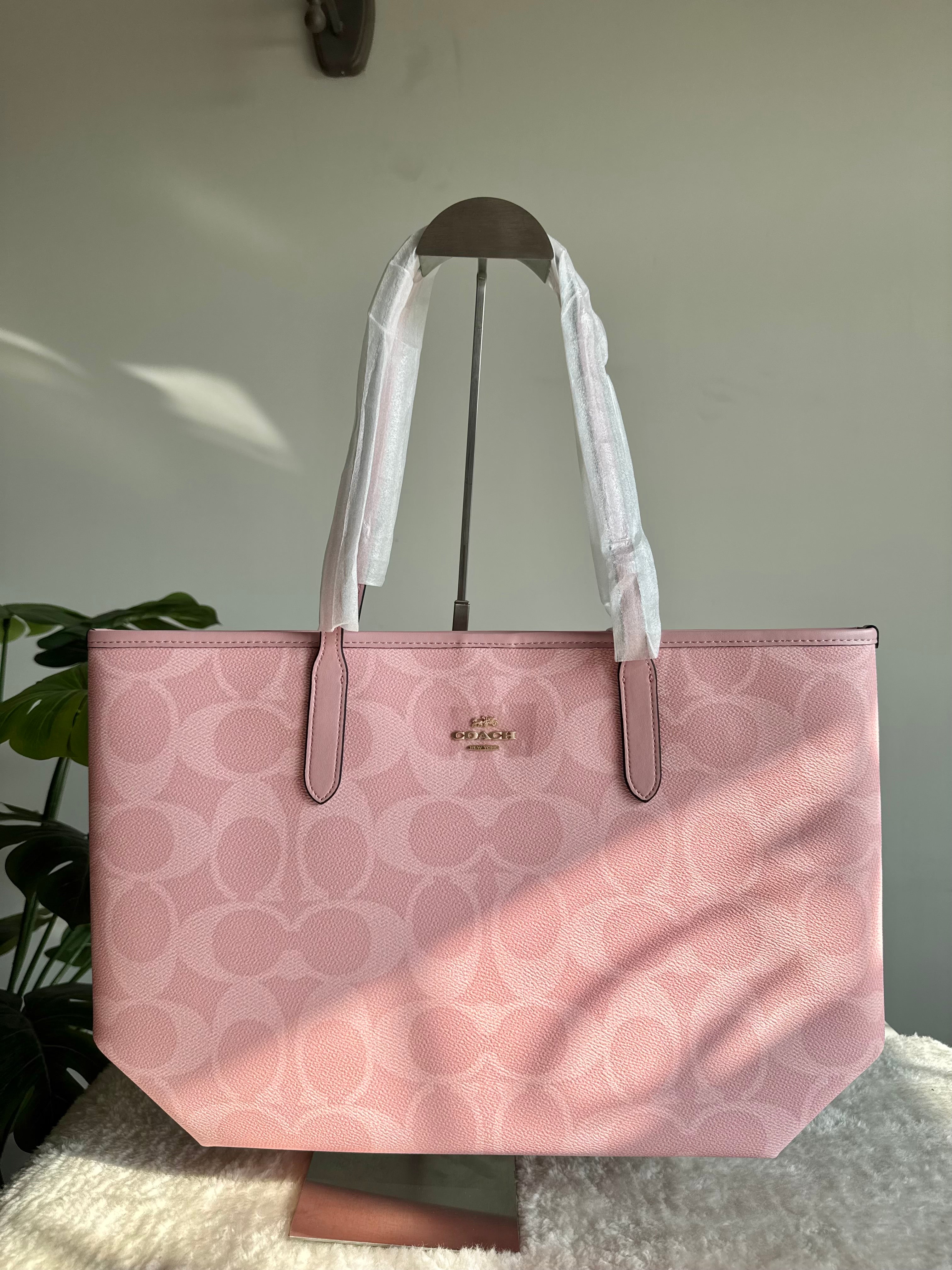 COACH Pink Tote Bag EXTREMELY PREMIUM with FREE Pink Cherry Bag Charm - BOX PACKING