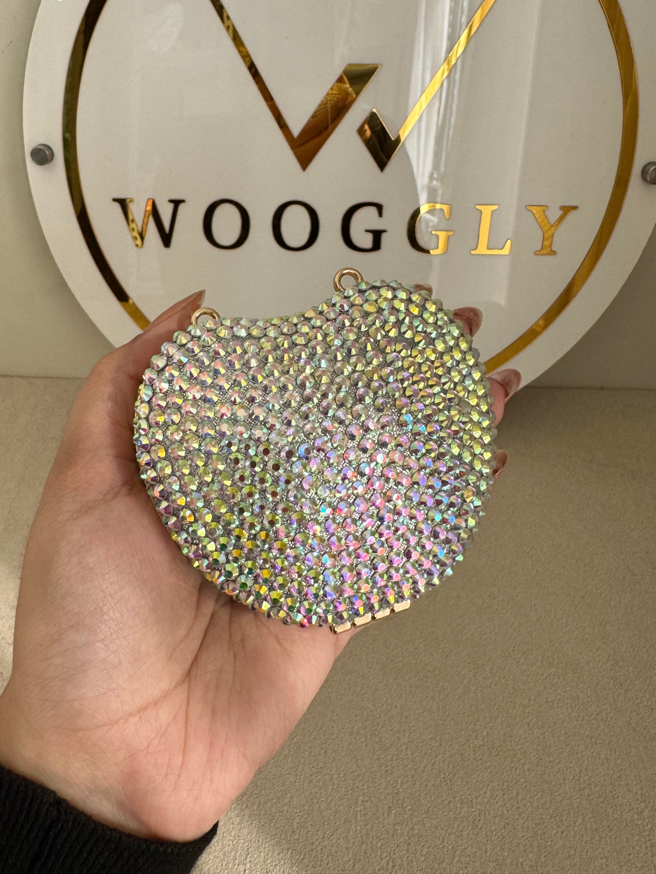 Heart Crystal Clutch with Chain - Mini Multi