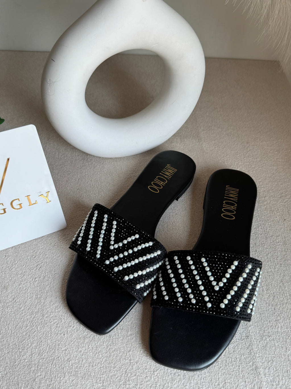 Jimmy Choo Glam Slides Black with Pearl