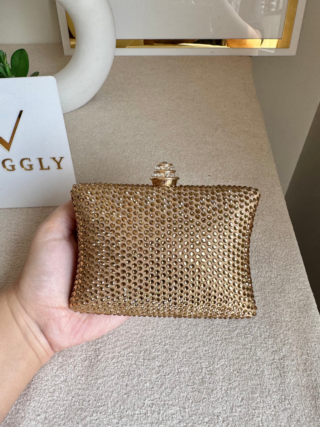 Ella Clutch - Champagne with Silver Diamontes