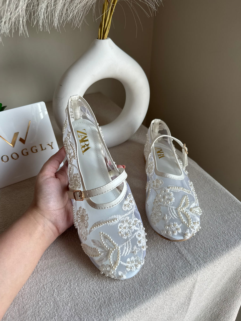 Zara Embroided Net Pumps - White