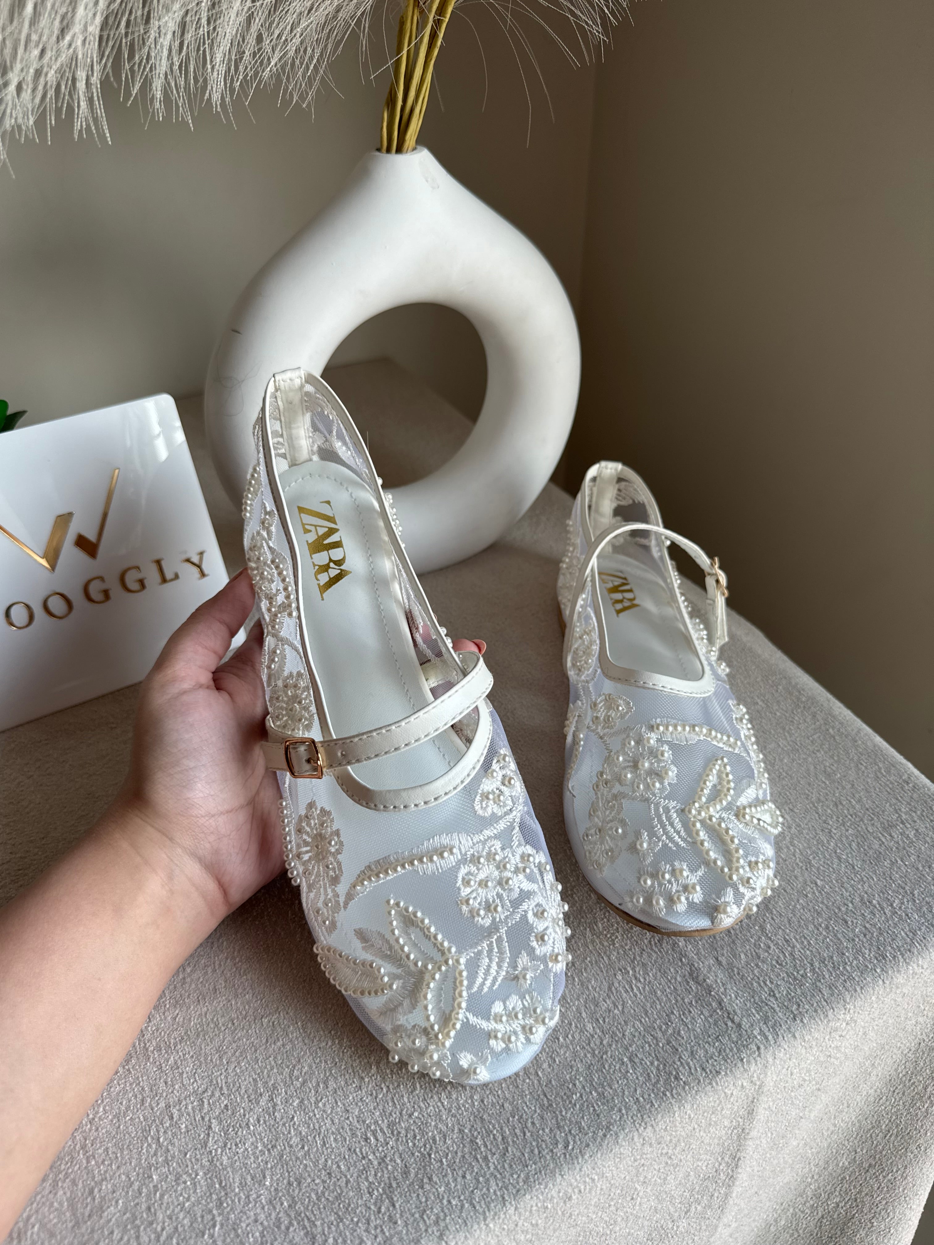 Zara Embroided Net Pumps - White