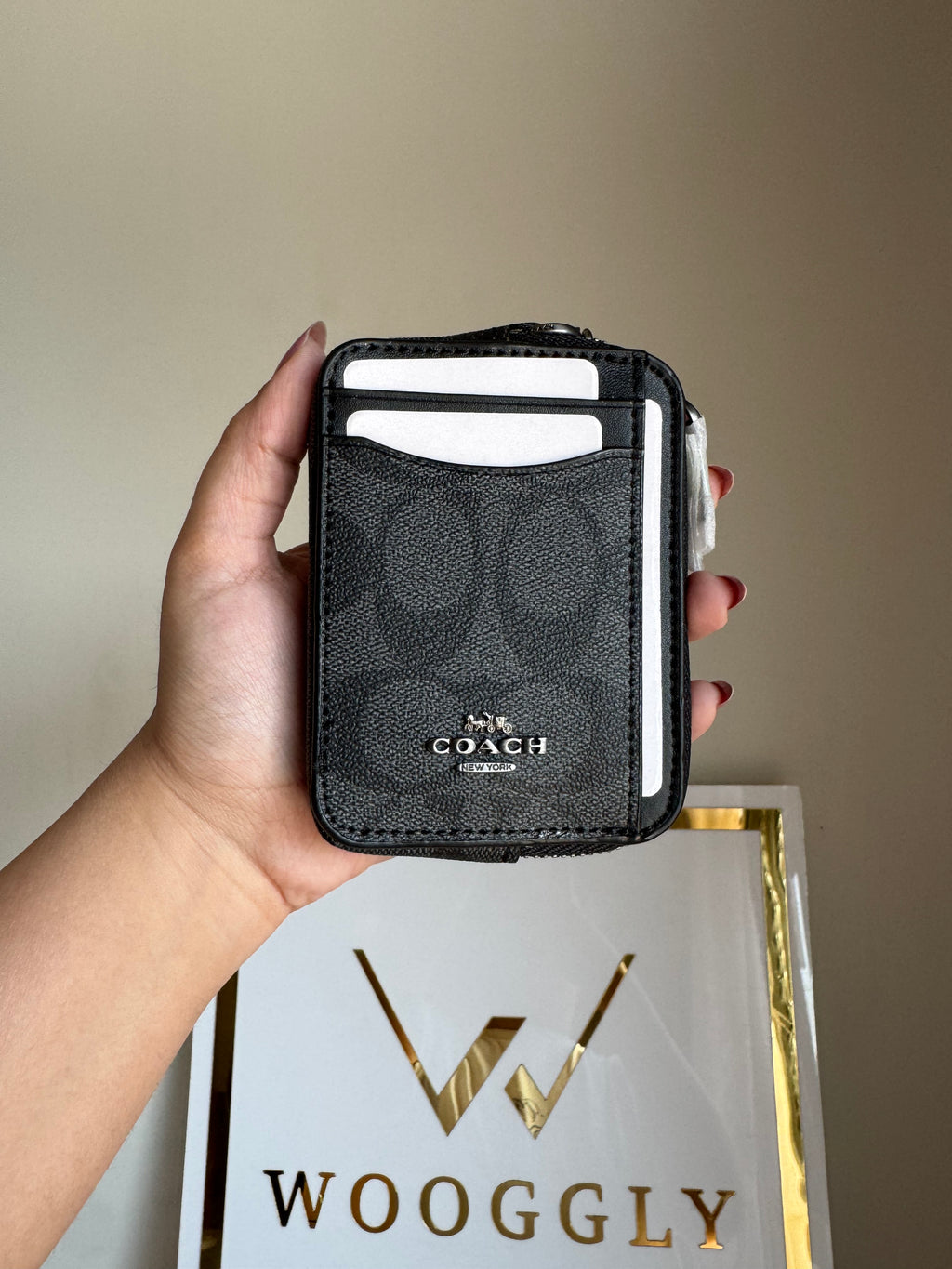 Coach Zip Card Case - Black with Silver Logo