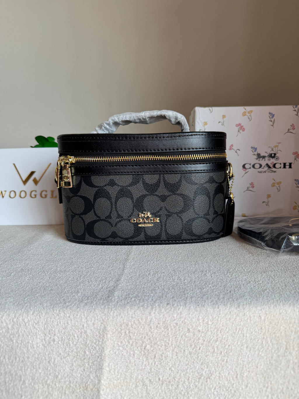 COACH Premium Bucket Bag (Signature Black) with Long Strap - BOX PACKING