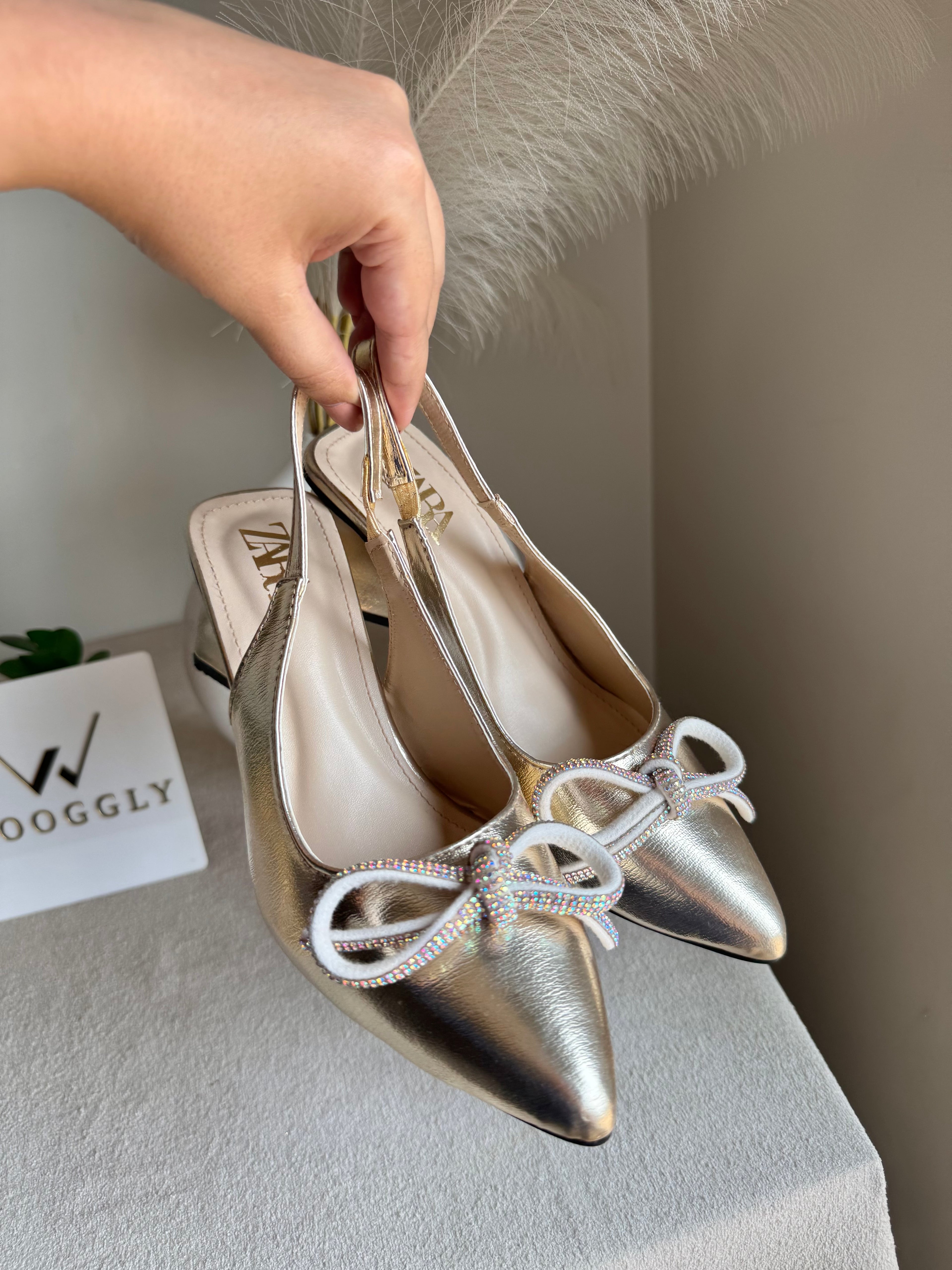 Zara Statement Bow Heels - Champagne
