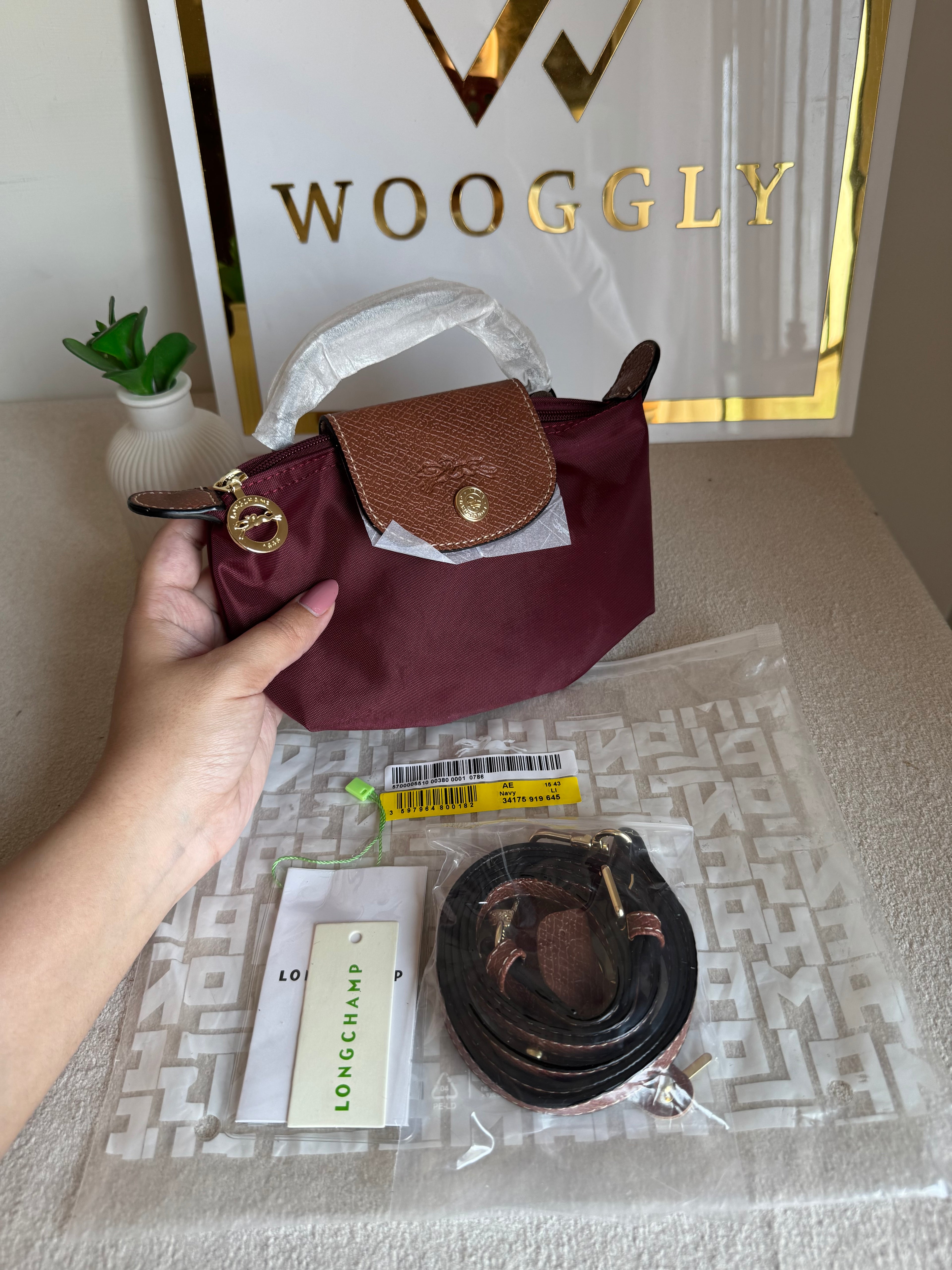 Premium LongChamp Crossbody Bag with Strap - Wine Red (WITH BRAND LOGO)