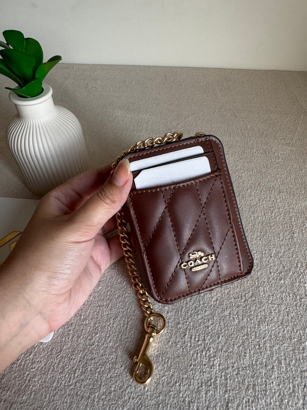 Coach Zip Card Case with Box Packing - Patterned Brown