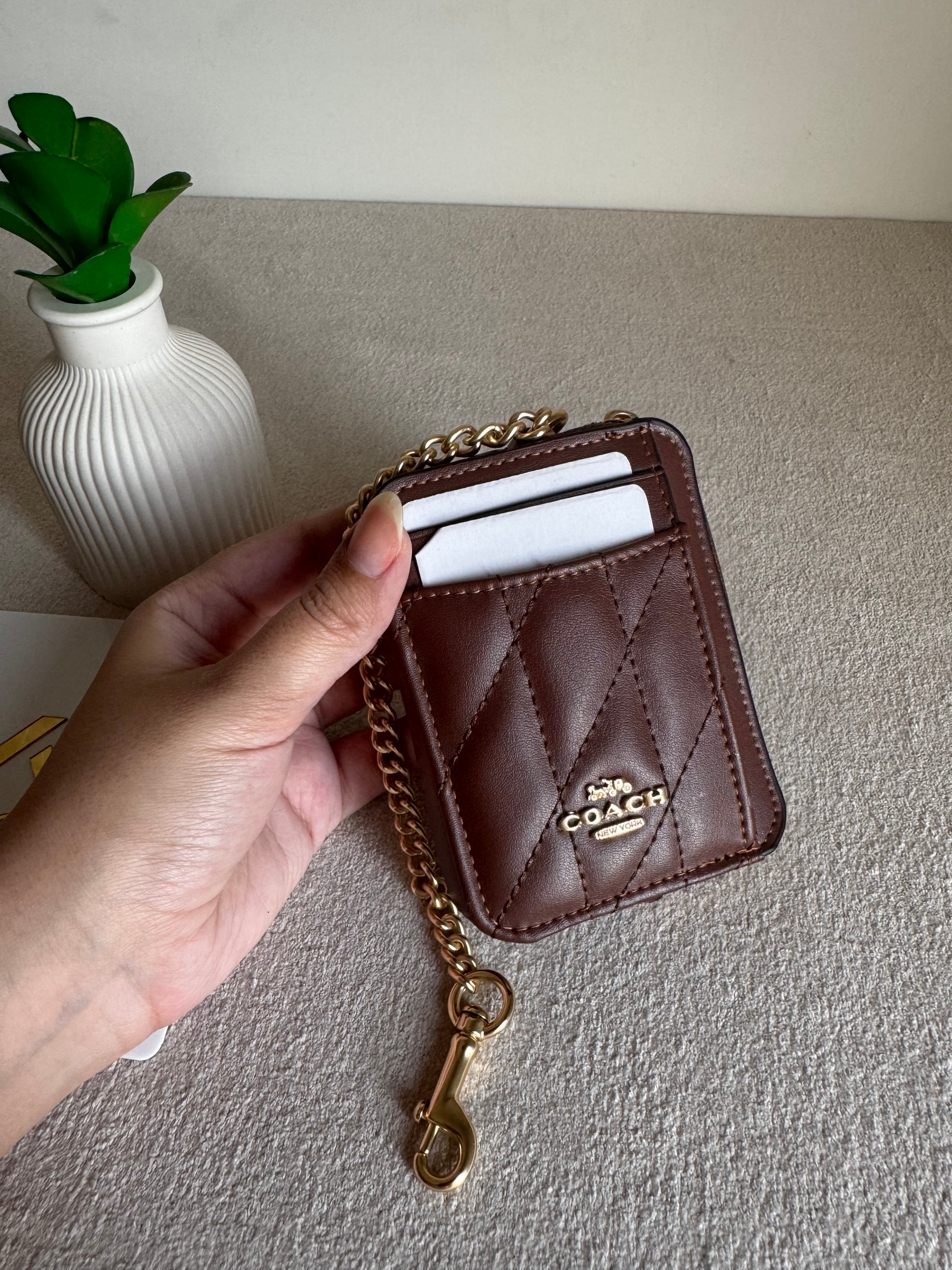 Coach Zip Card Case with Box Packing - Patterned Brown