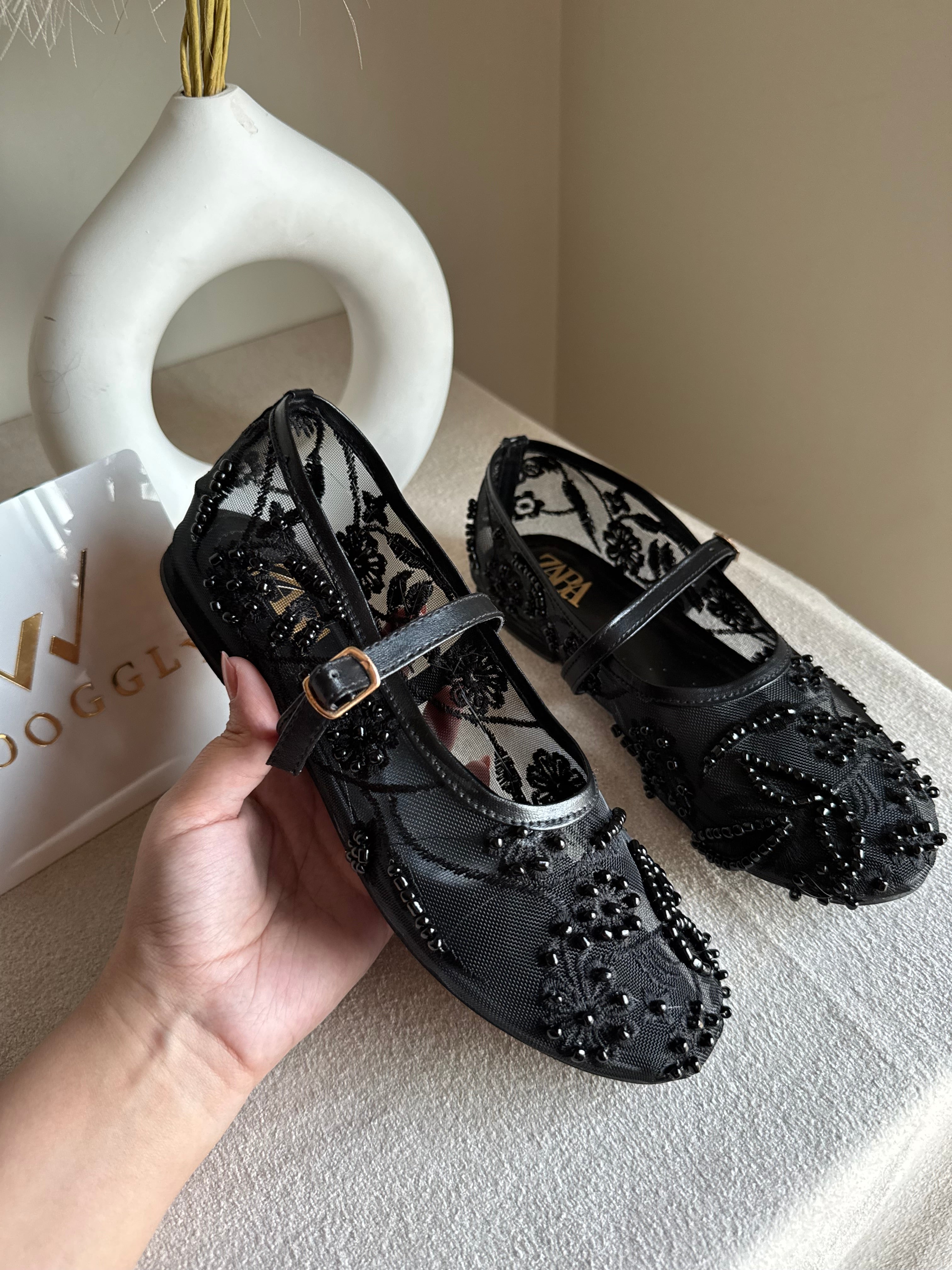 Zara Embroided Net Pumps - Black