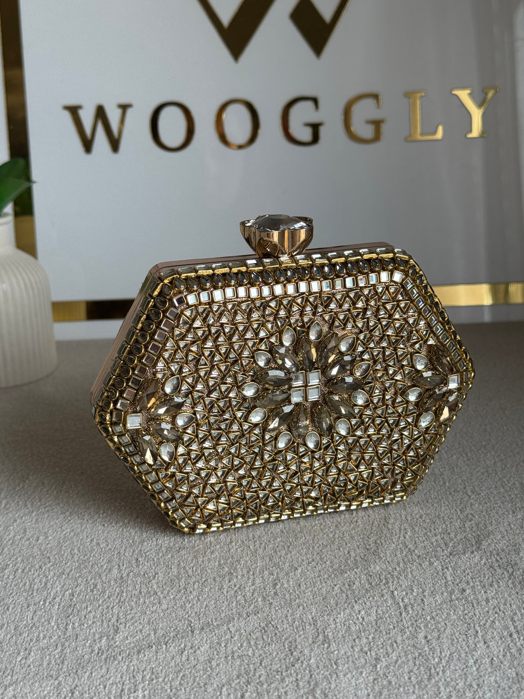 Gulnaar Kundan Clutch - Mirror Stone