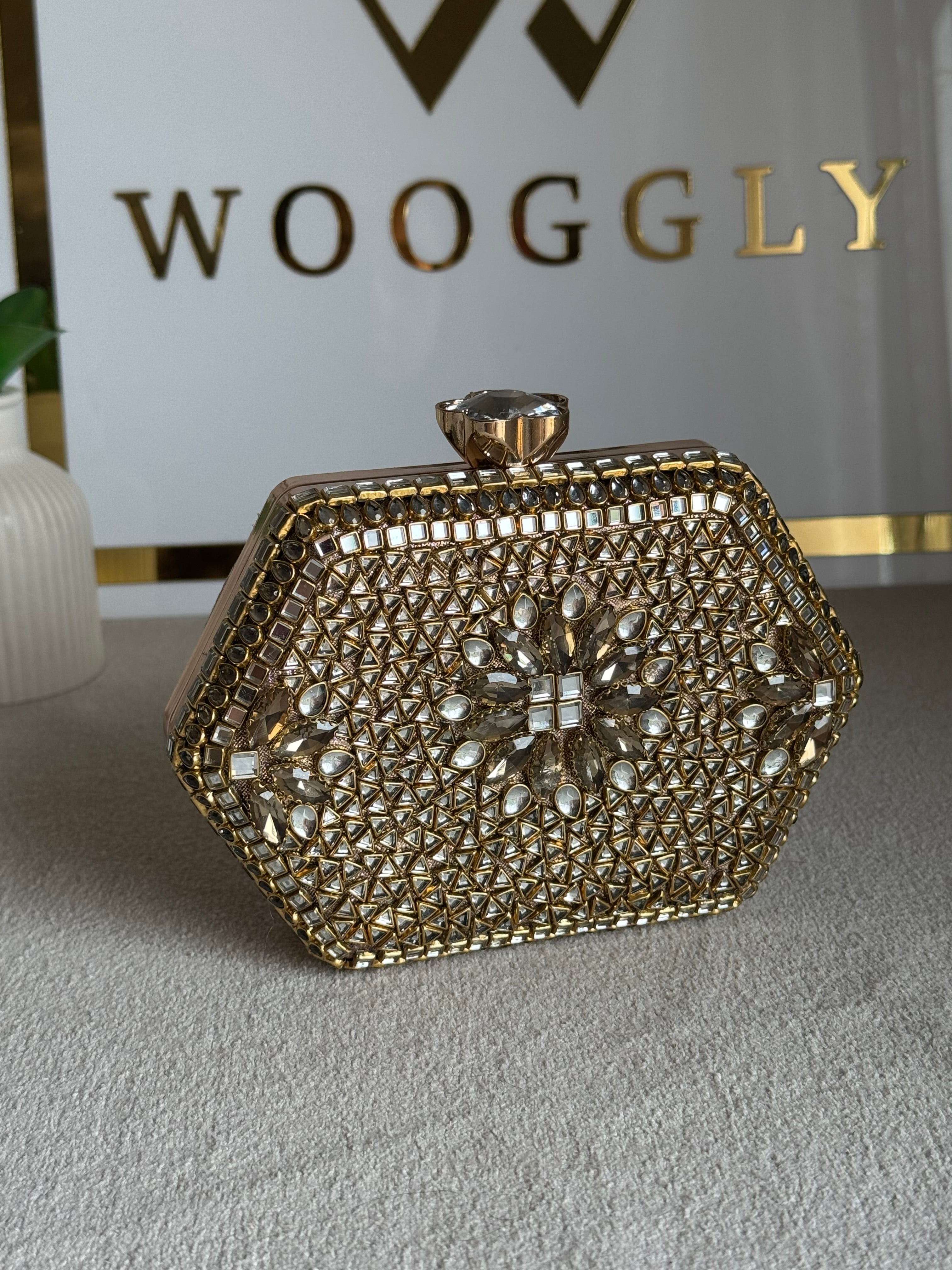 Gulnaar Kundan Clutch - Mirror Stone
