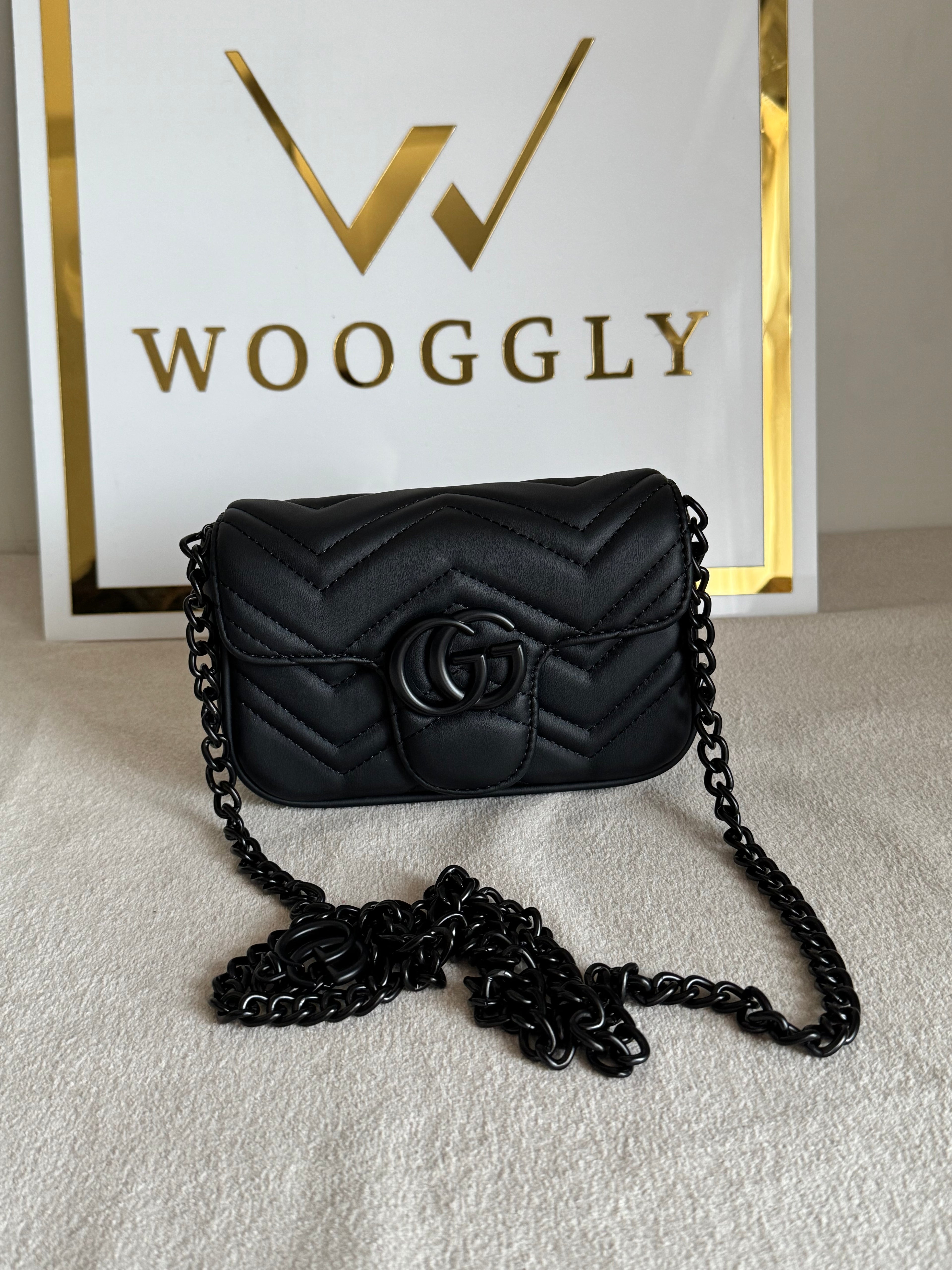 Gucci Signature Bag SMALL - Black on Black with Box Packing