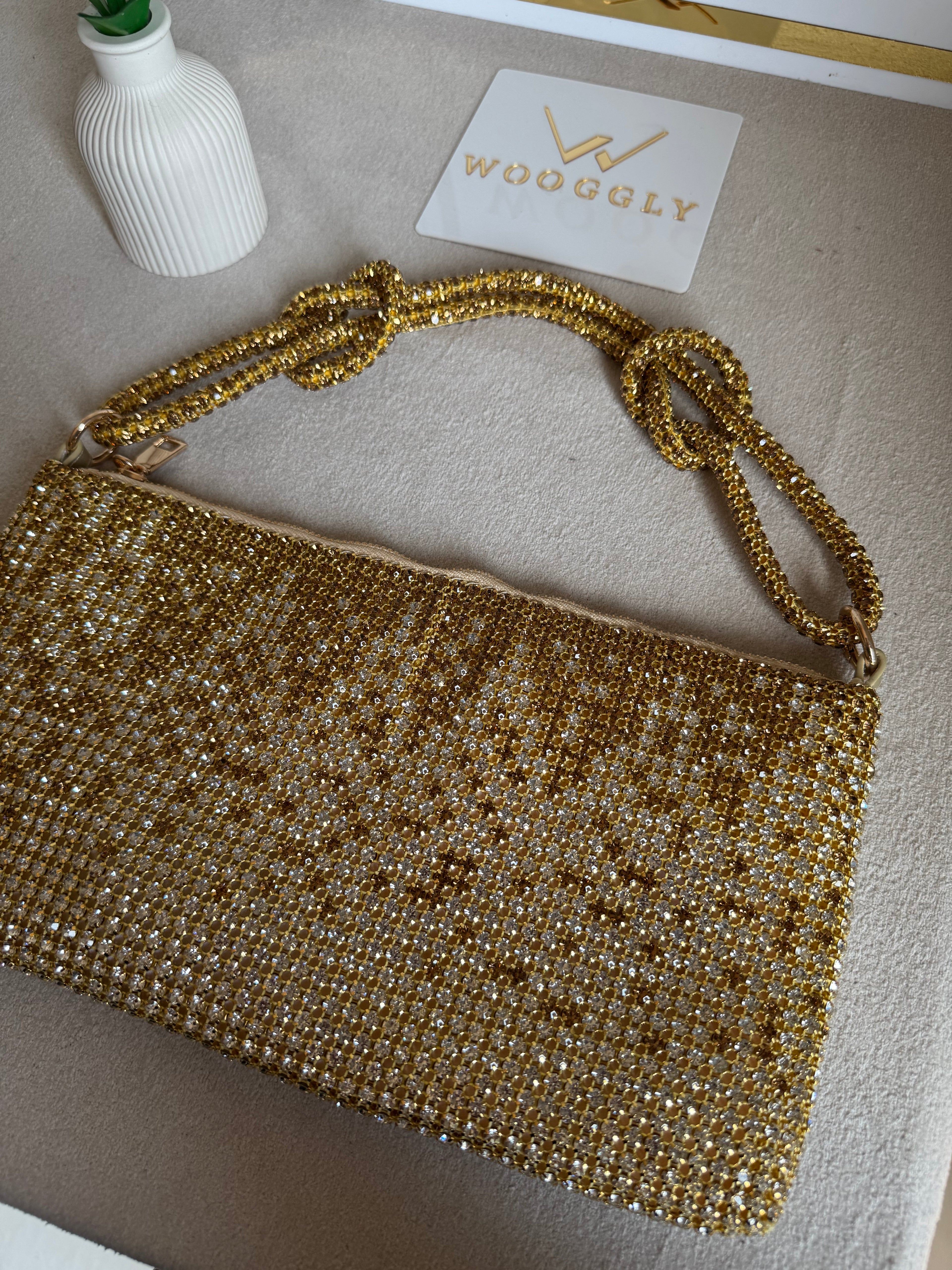 Dreamy Party Wear Rhinestone Bag - Champagne