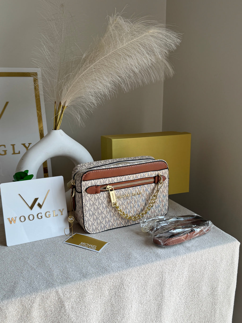 Premium MK Crossbody Bag with PROPER PACKING Cream