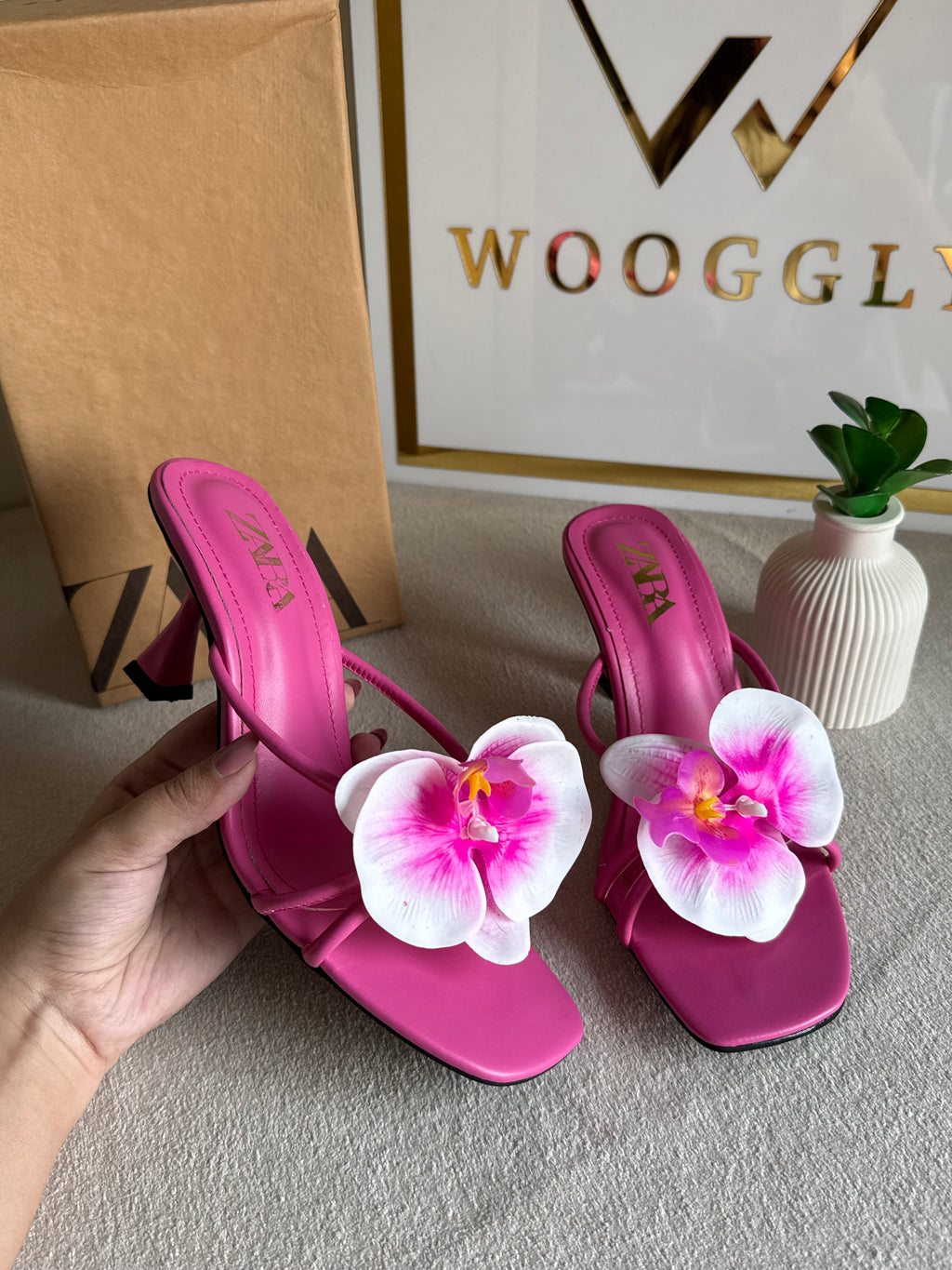 Zara Flower Heels HOT PINK - with Brand Box