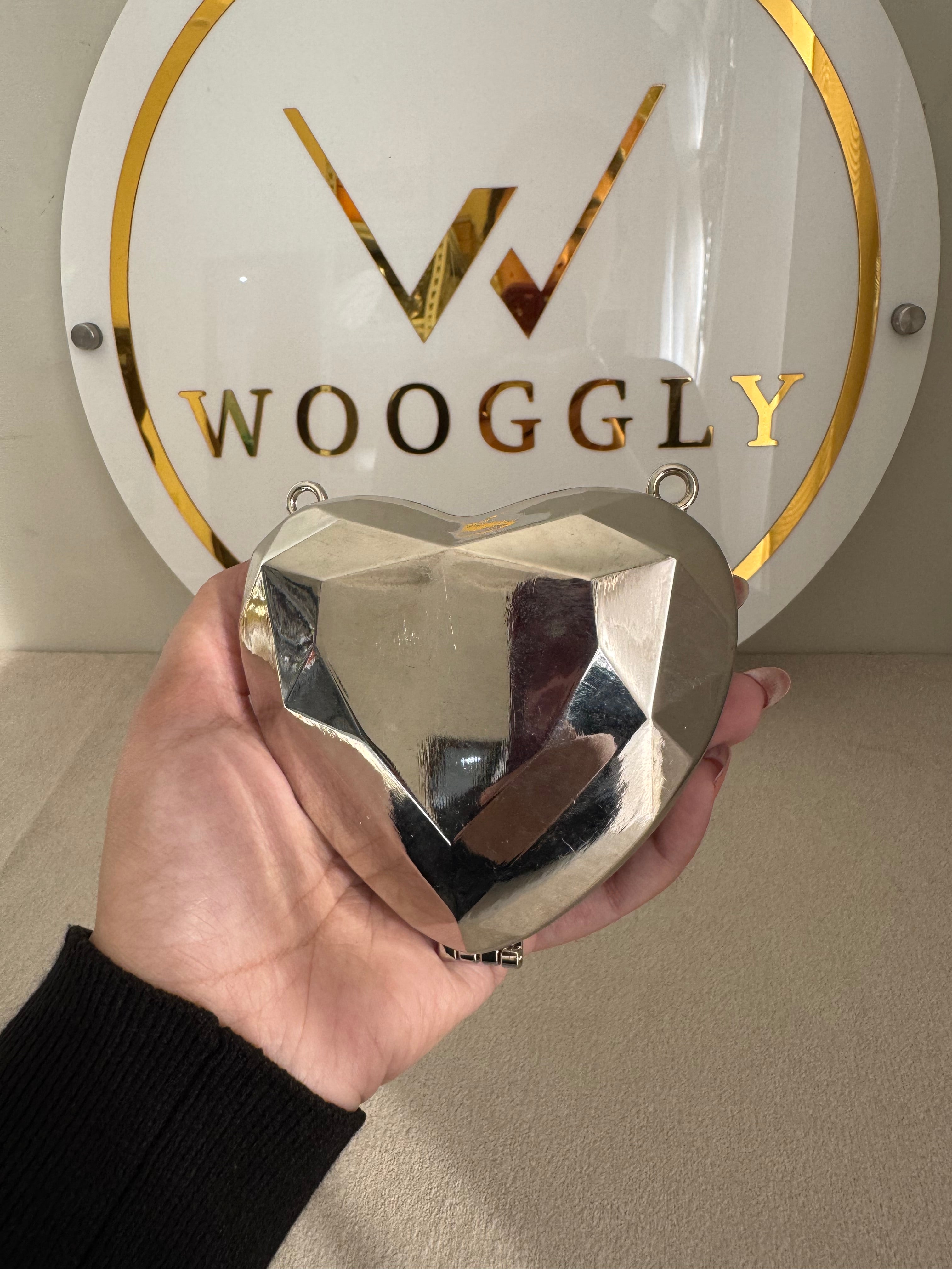 Metallic Heart Clutch with Chain - Mini Silver