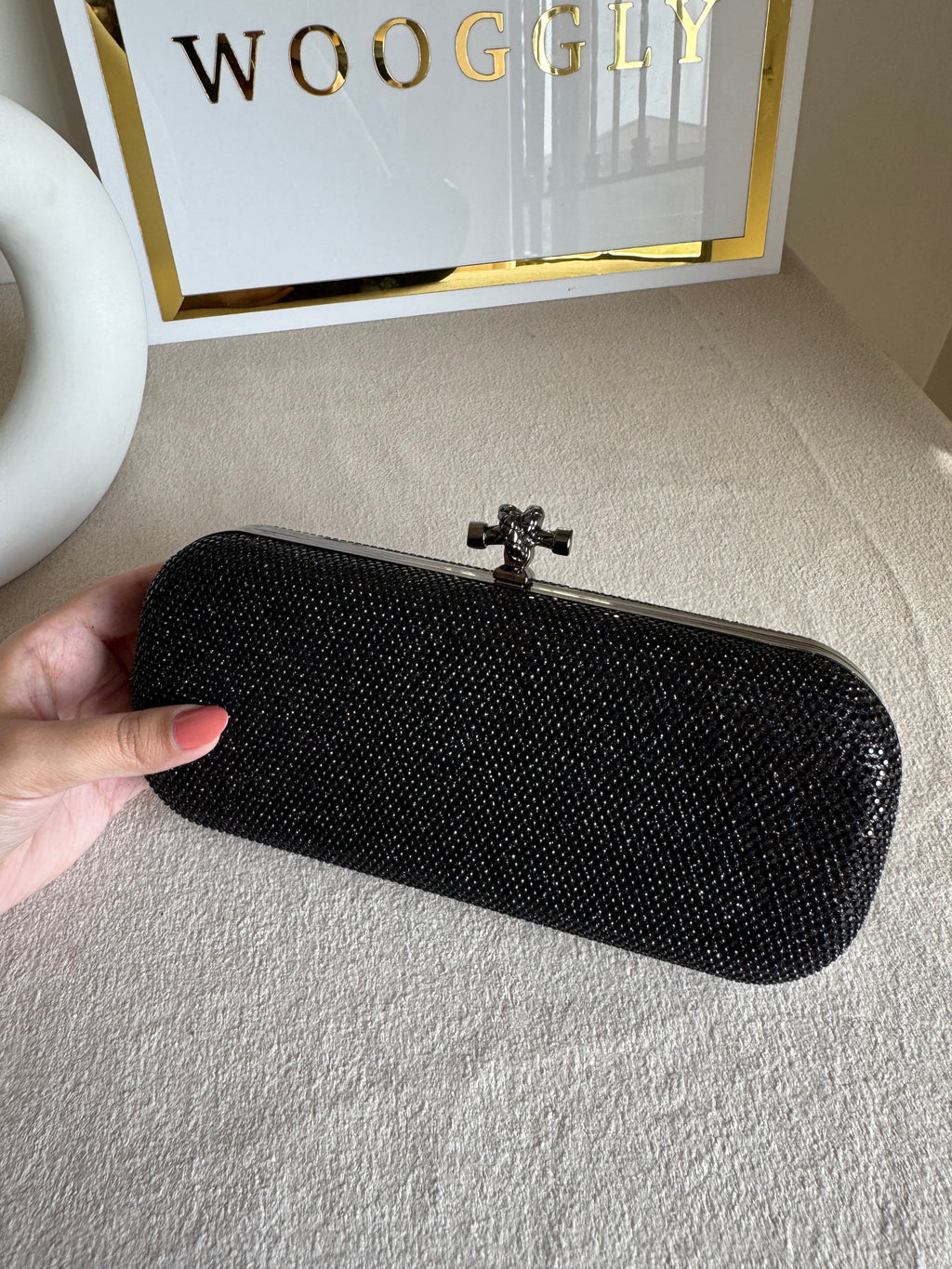 Bottega Shimmer Clutch Matte Top - Black with Chain