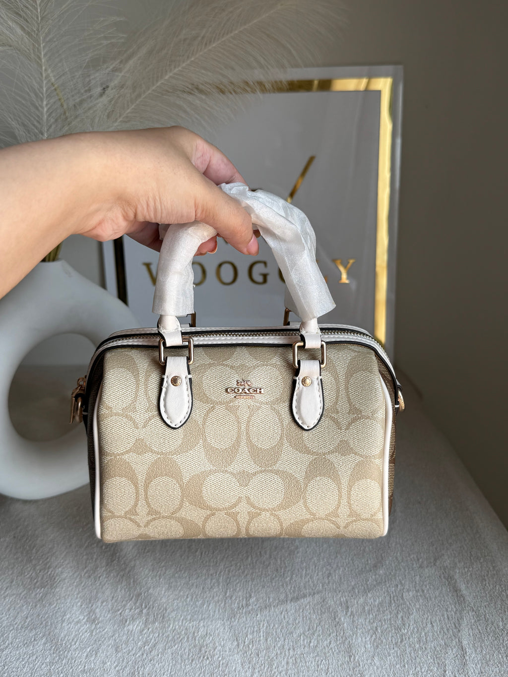 COACH Mini Duffle Bag PREMIUM with Long Strap (Signature Beige) - BOX PACKING